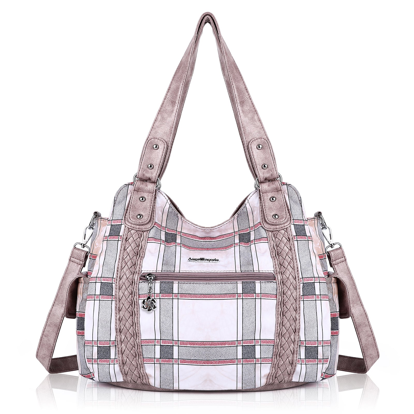 large capacity vintage plaid oil painting handbag-Angelkiss Bag