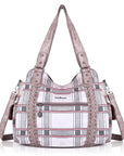 large capacity vintage plaid oil painting handbag-Angelkiss Bag