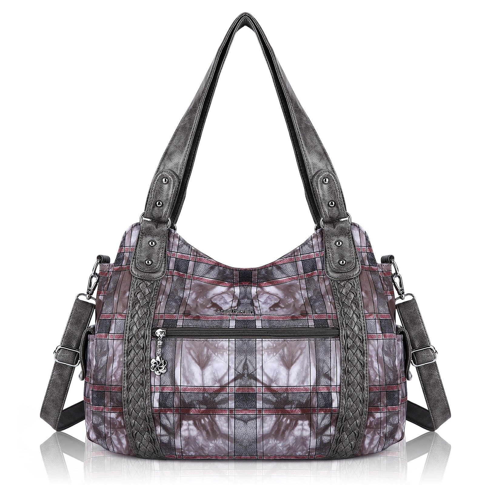 large capacity vintage plaid oil painting handbag-Angelkiss Bag