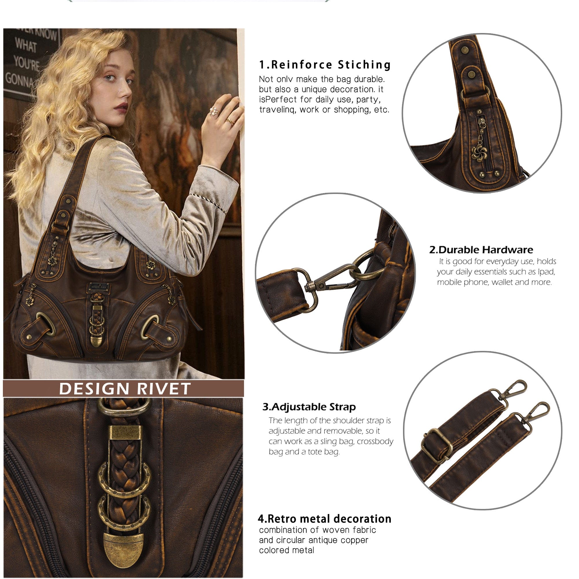 Hobo style retro shoulder purse-Angelkiss Bag