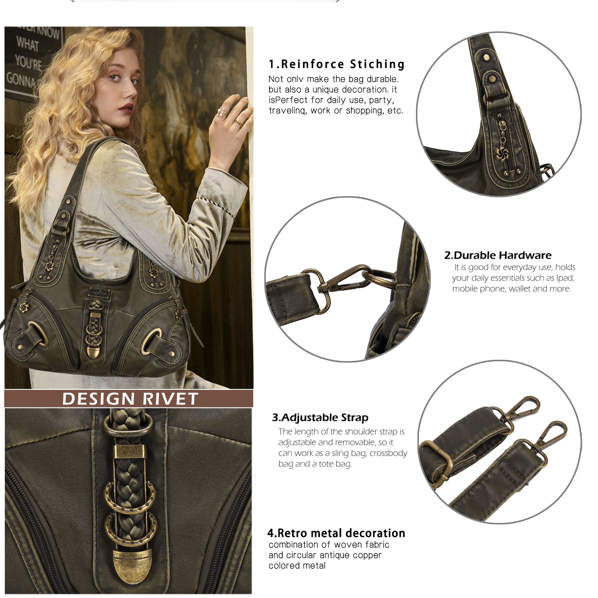 Hobo style retro shoulder purse-Angelkiss Bag