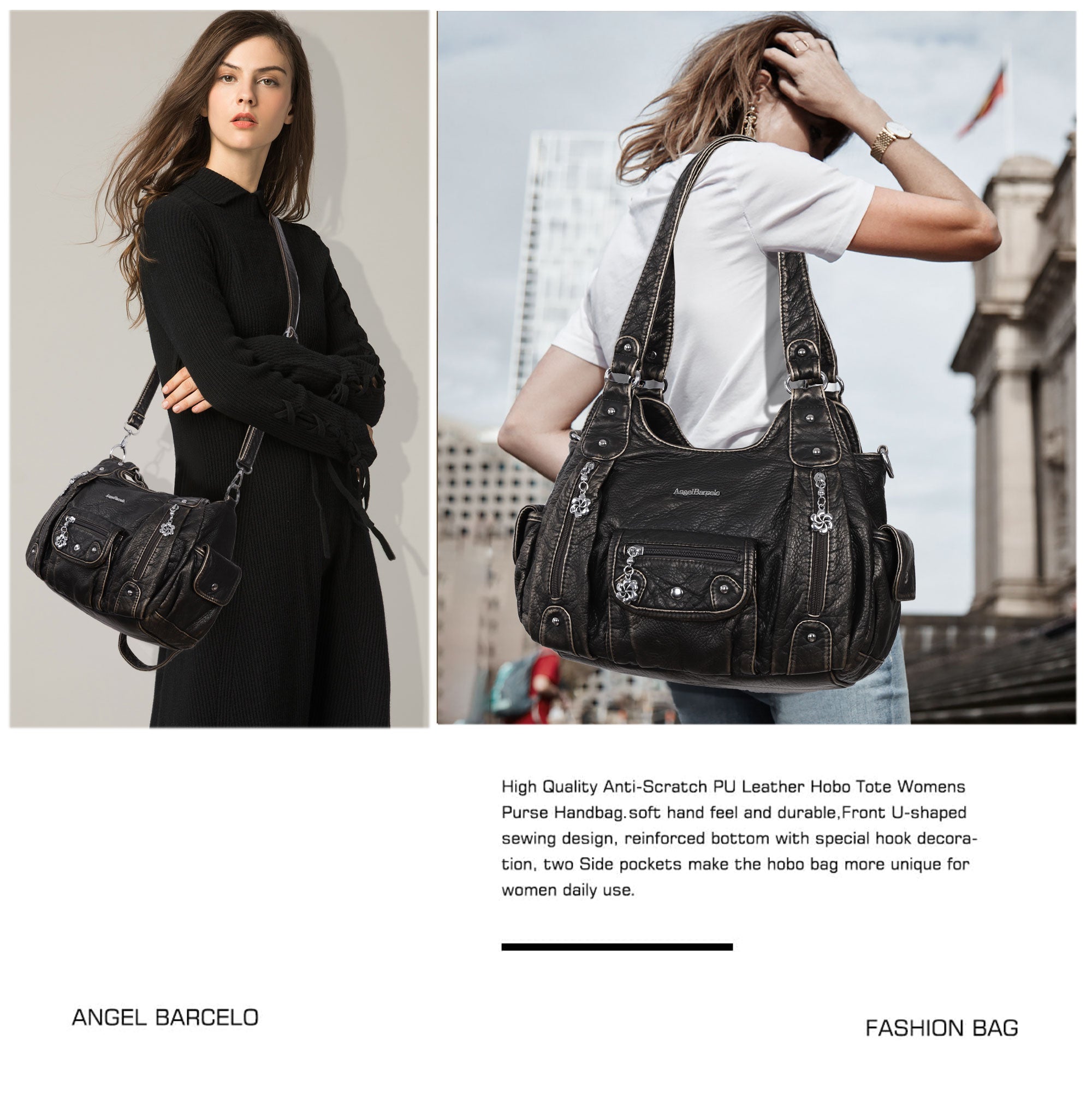 Women Shoulder Bag Handbag of Washed PU Leather-Angelkiss Bag
