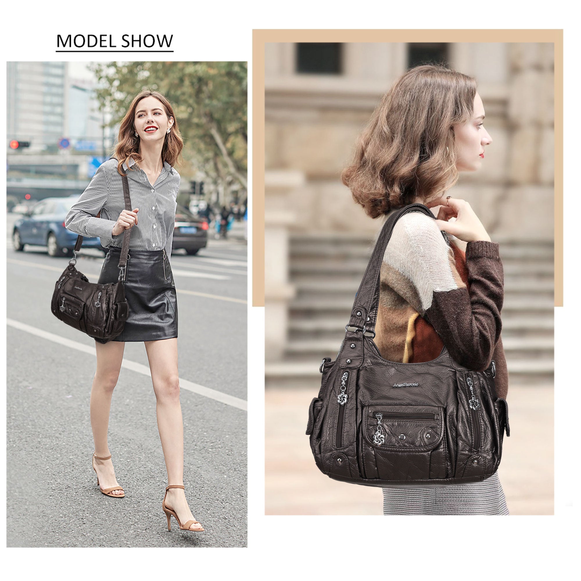 Women Shoulder Bag Handbag of Washed PU Leather-Angelkiss Bag