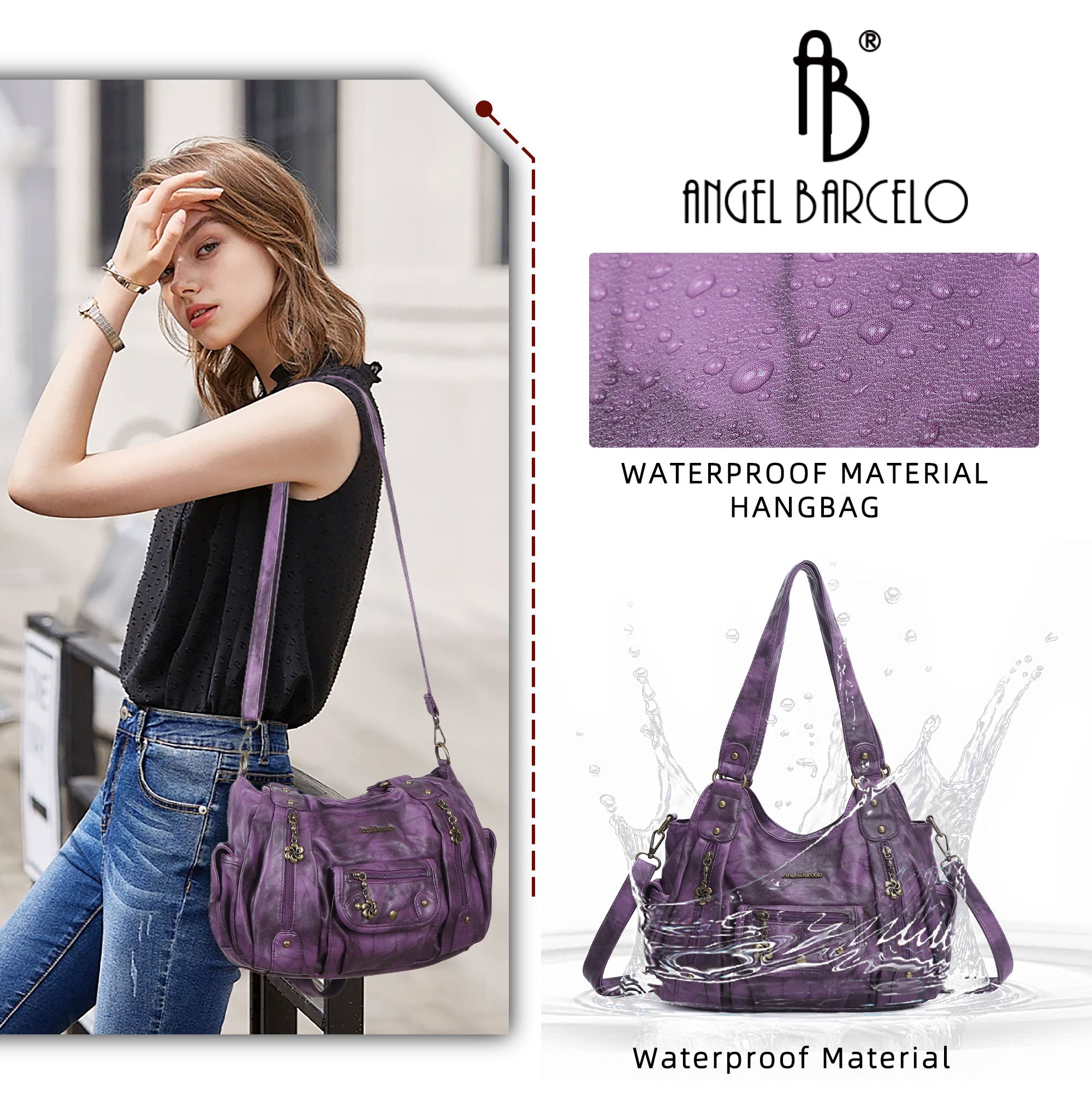 PU leather women's shoulder bag with tie-dye wash water-Angelkiss Bag