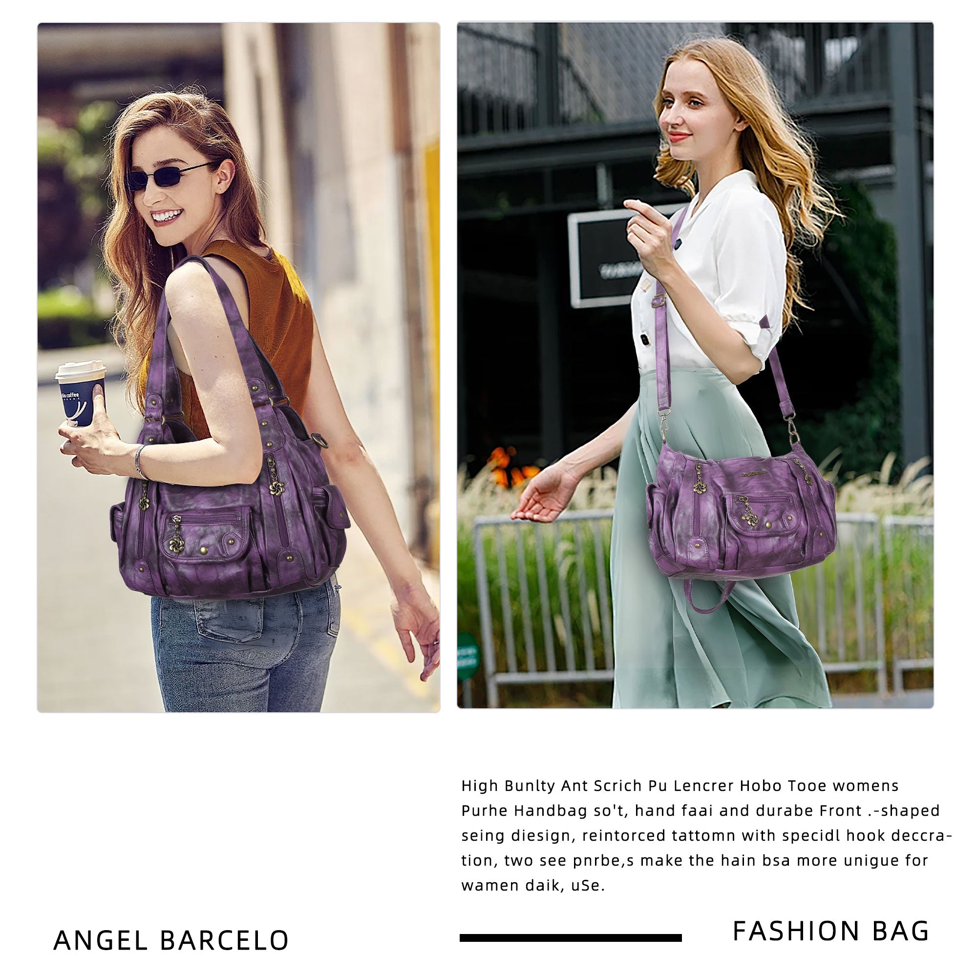 PU leather women's shoulder bag with tie-dye wash water-Angelkiss Bag