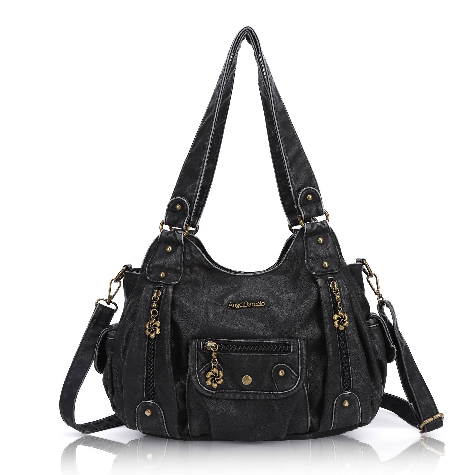 Vintage do old wash PU leather women's shoulder bag tote bag-Angelkiss Bag