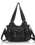 Vintage do old wash PU leather women's shoulder bag tote bag-Angelkiss Bag