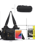 Vintage do old wash PU leather women's shoulder bag tote bag-Angelkiss Bag