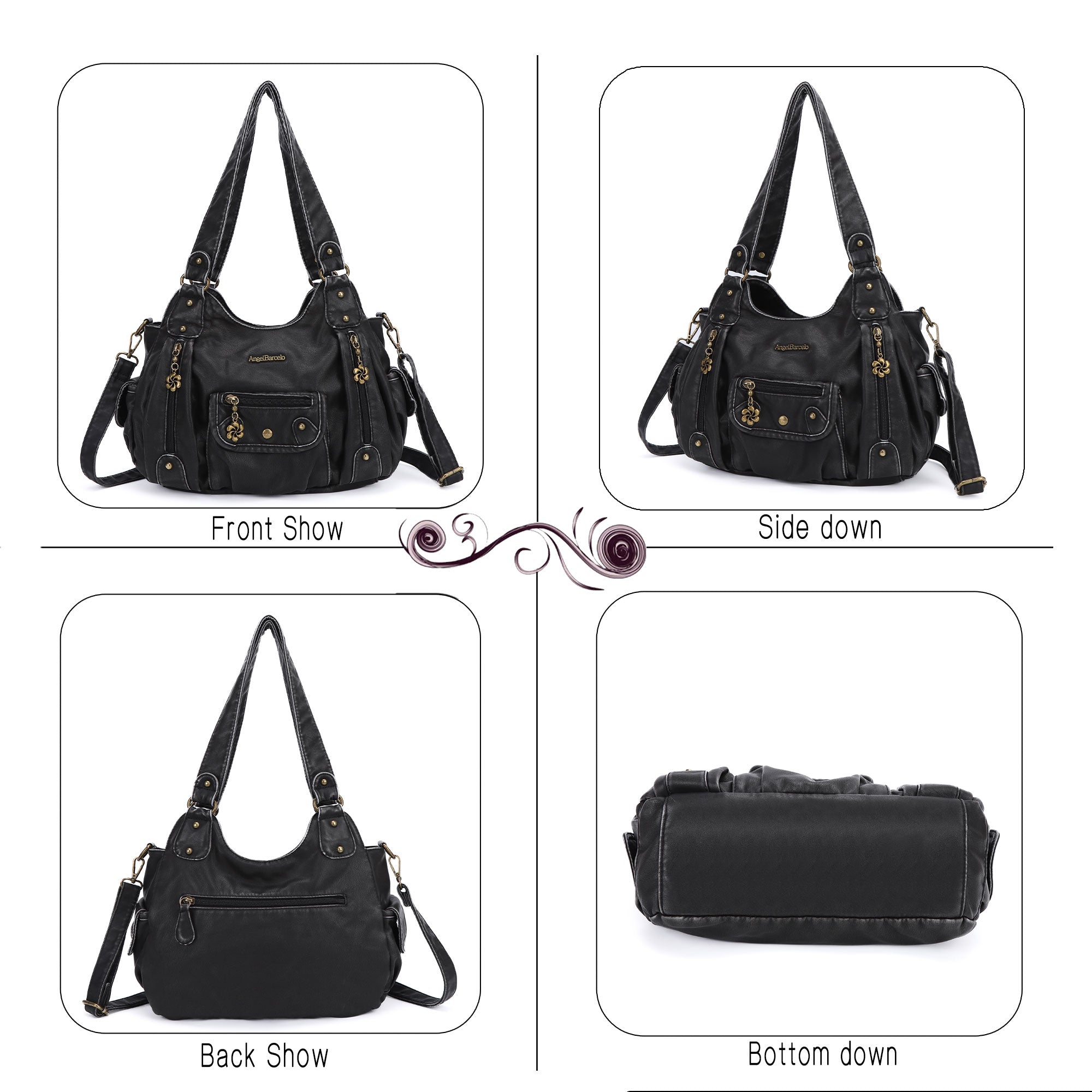 Vintage do old wash PU leather women's shoulder bag tote bag-Angelkiss Bag
