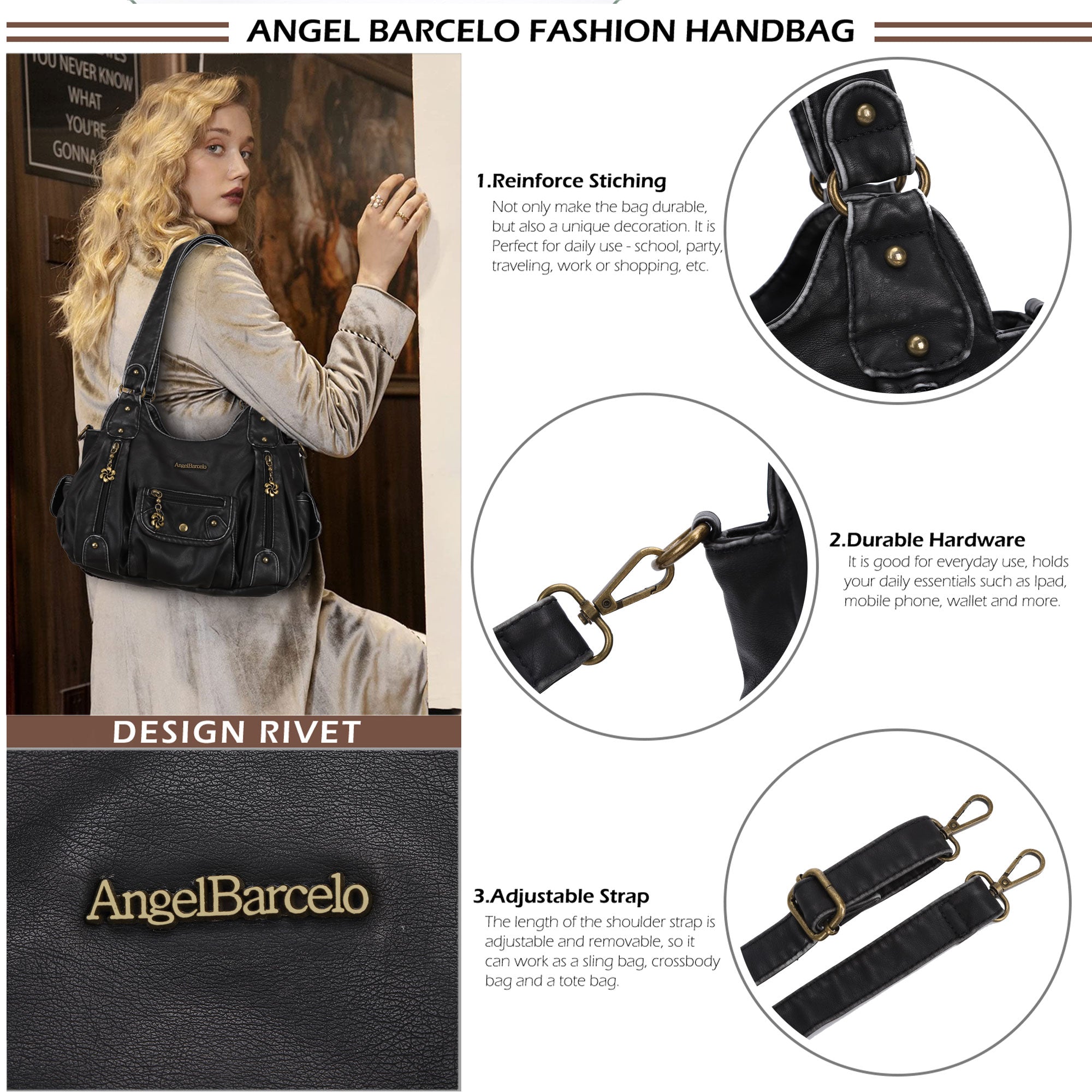 Vintage do old wash PU leather women's shoulder bag tote bag-Angelkiss Bag