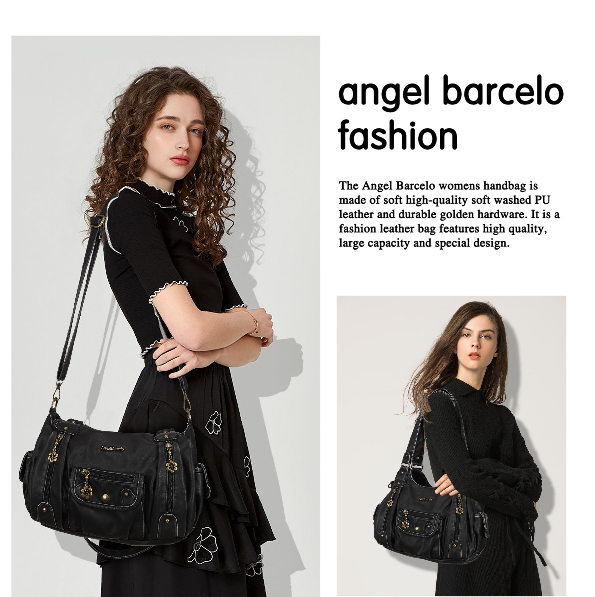 Vintage do old wash PU leather women's shoulder bag tote bag-Angelkiss Bag