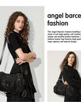 Vintage do old wash PU leather women's shoulder bag tote bag-Angelkiss Bag