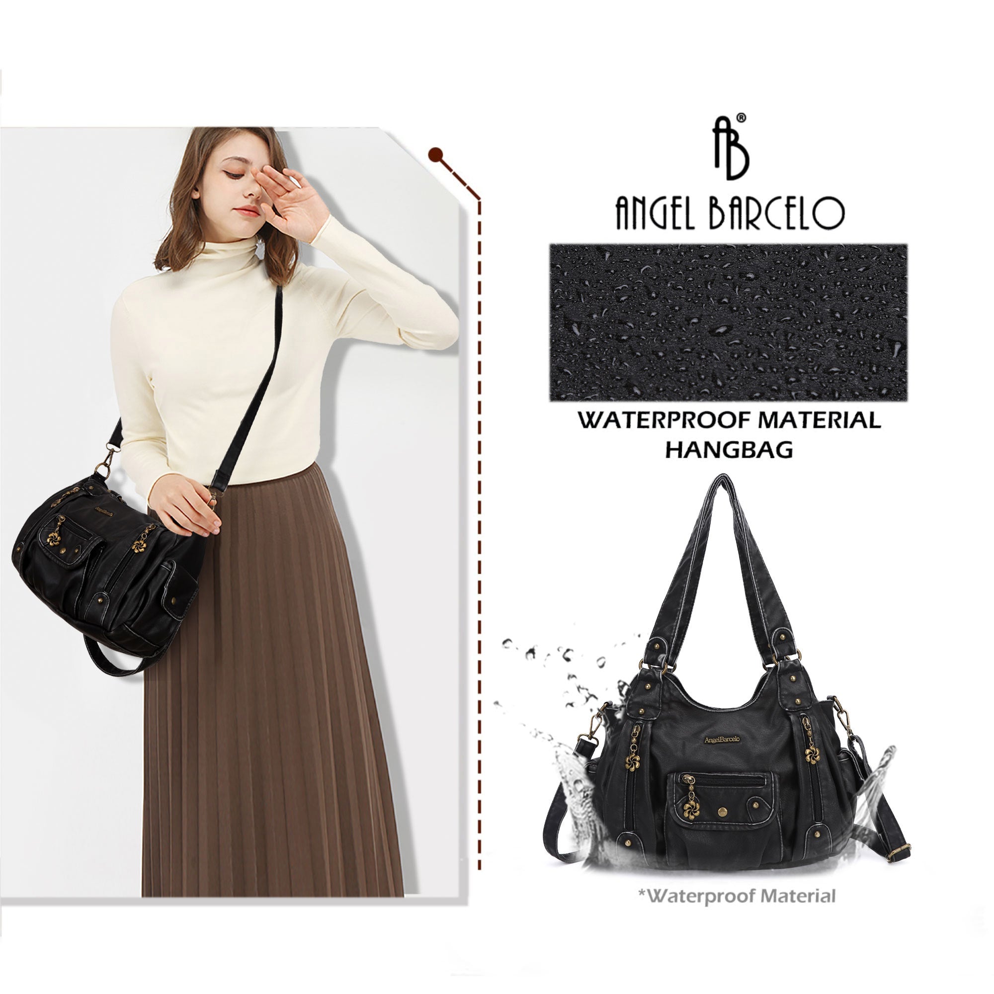 Vintage do old wash PU leather women's shoulder bag tote bag-Angelkiss Bag