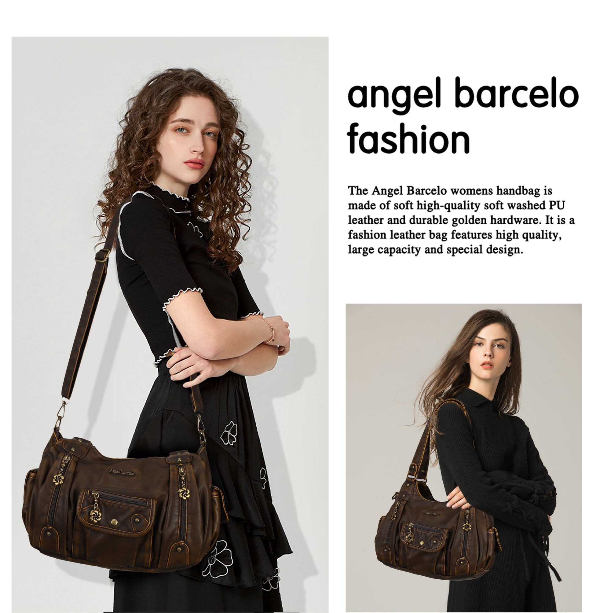 Vintage do old wash PU leather women's shoulder bag tote bag-Angelkiss Bag
