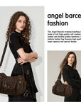 Vintage do old wash PU leather women's shoulder bag tote bag-Angelkiss Bag