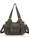 Vintage do old wash PU leather women's shoulder bag tote bag-Angelkiss Bag