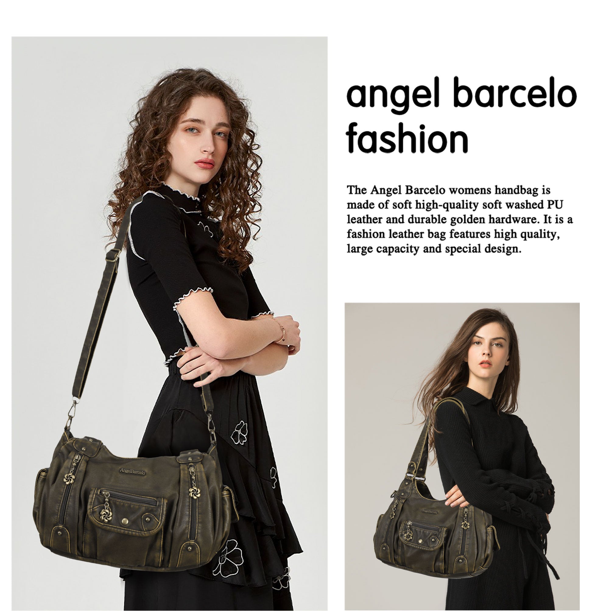Vintage do old wash PU leather women's shoulder bag tote bag-Angelkiss Bag