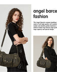 Vintage do old wash PU leather women's shoulder bag tote bag-Angelkiss Bag