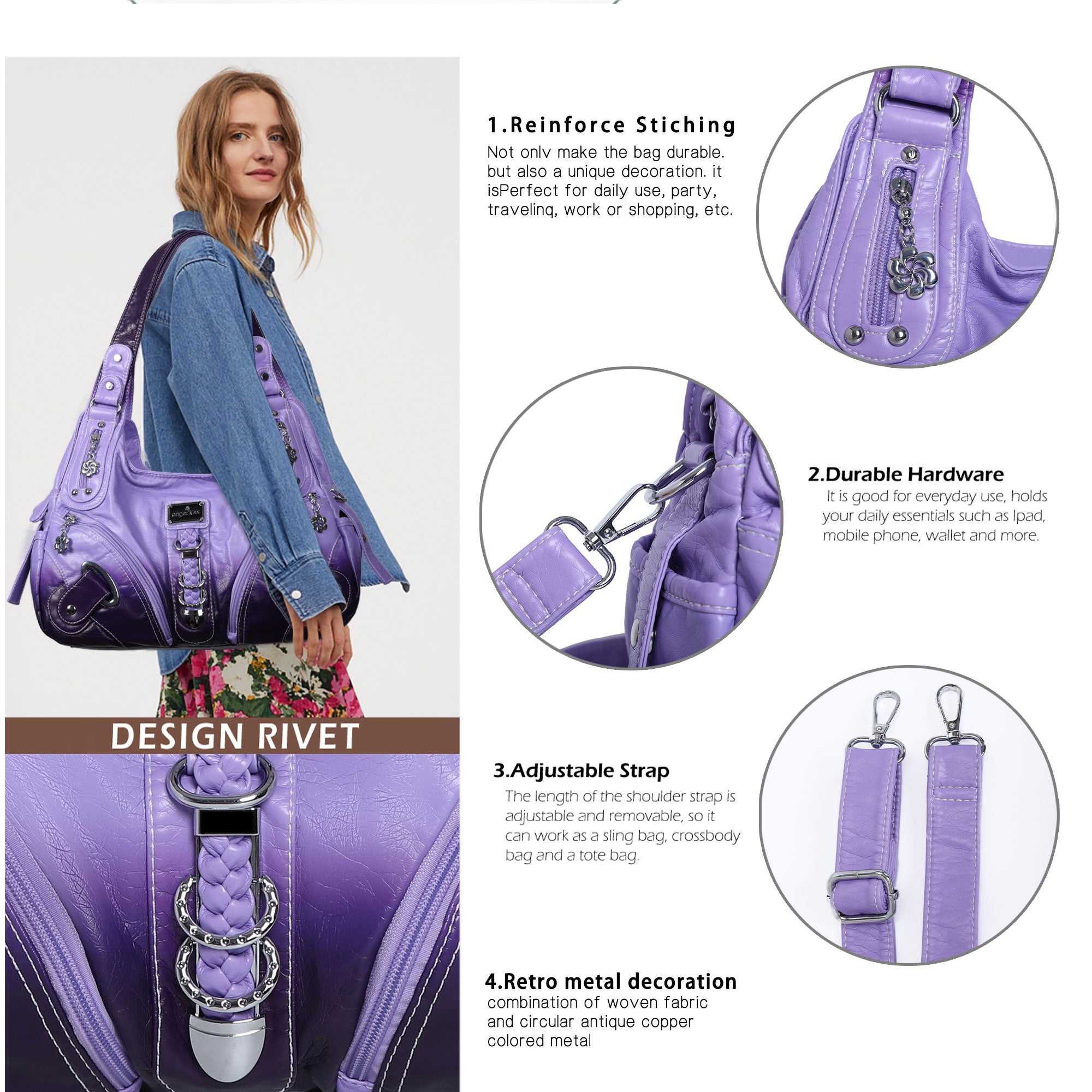 Hobo tie-dye roomy Shoulder Handbag-Angelkiss Bag