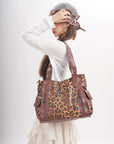 Leopard Print Shoulder Bag with Multiple Zip Pockets