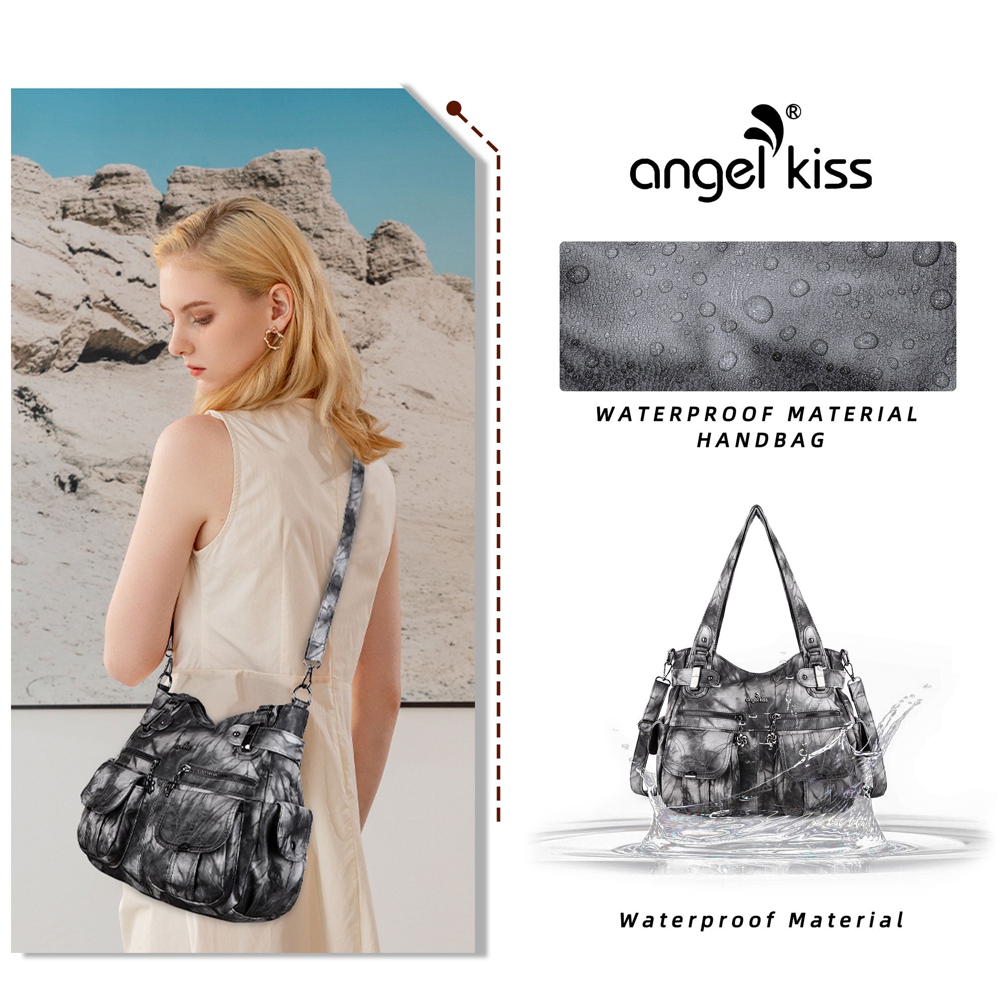 Washed Leather Hobobags Women Shoulder Bags-Angelkiss Bag