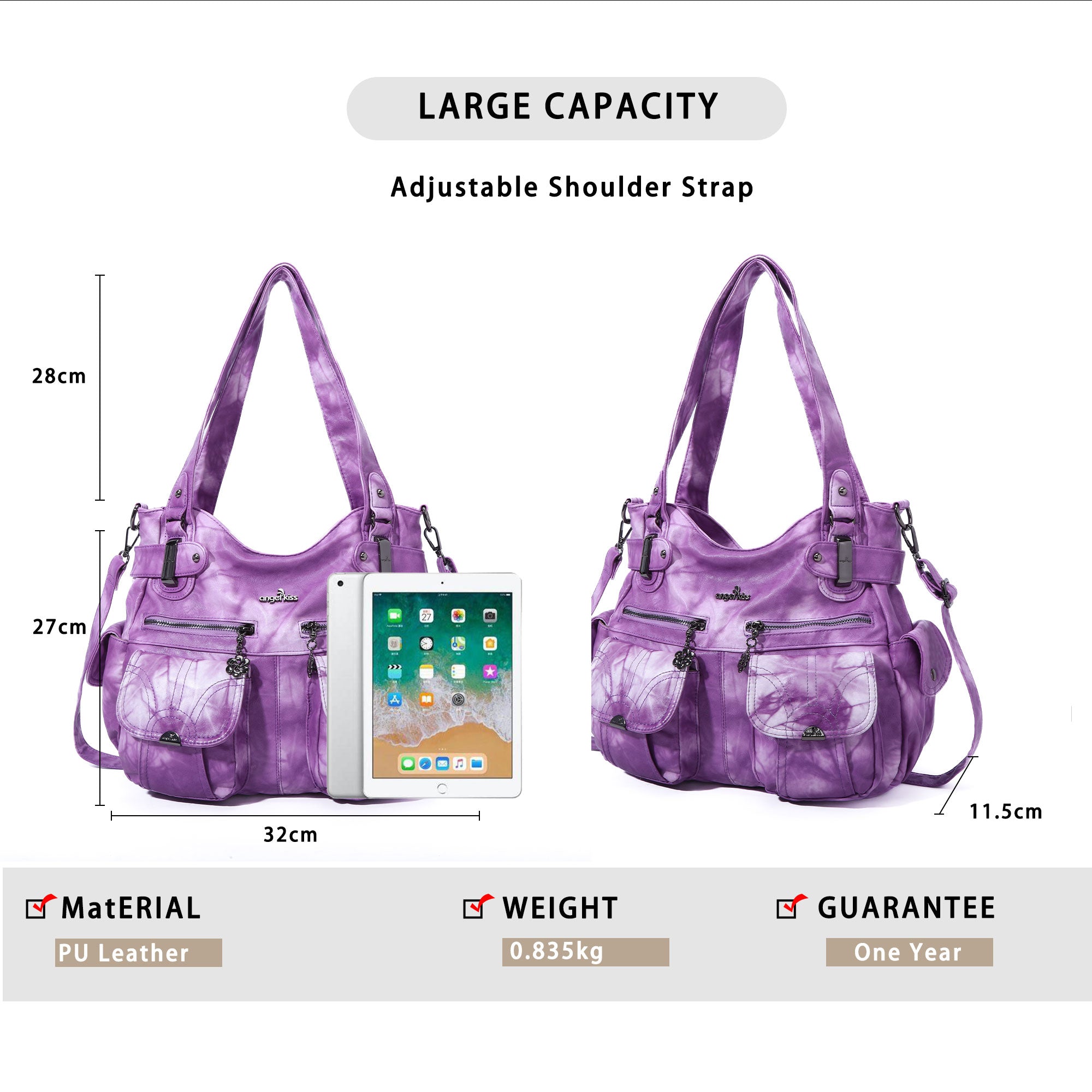 Washed Leather Hobobags Women Shoulder Bags-Angelkiss Bag