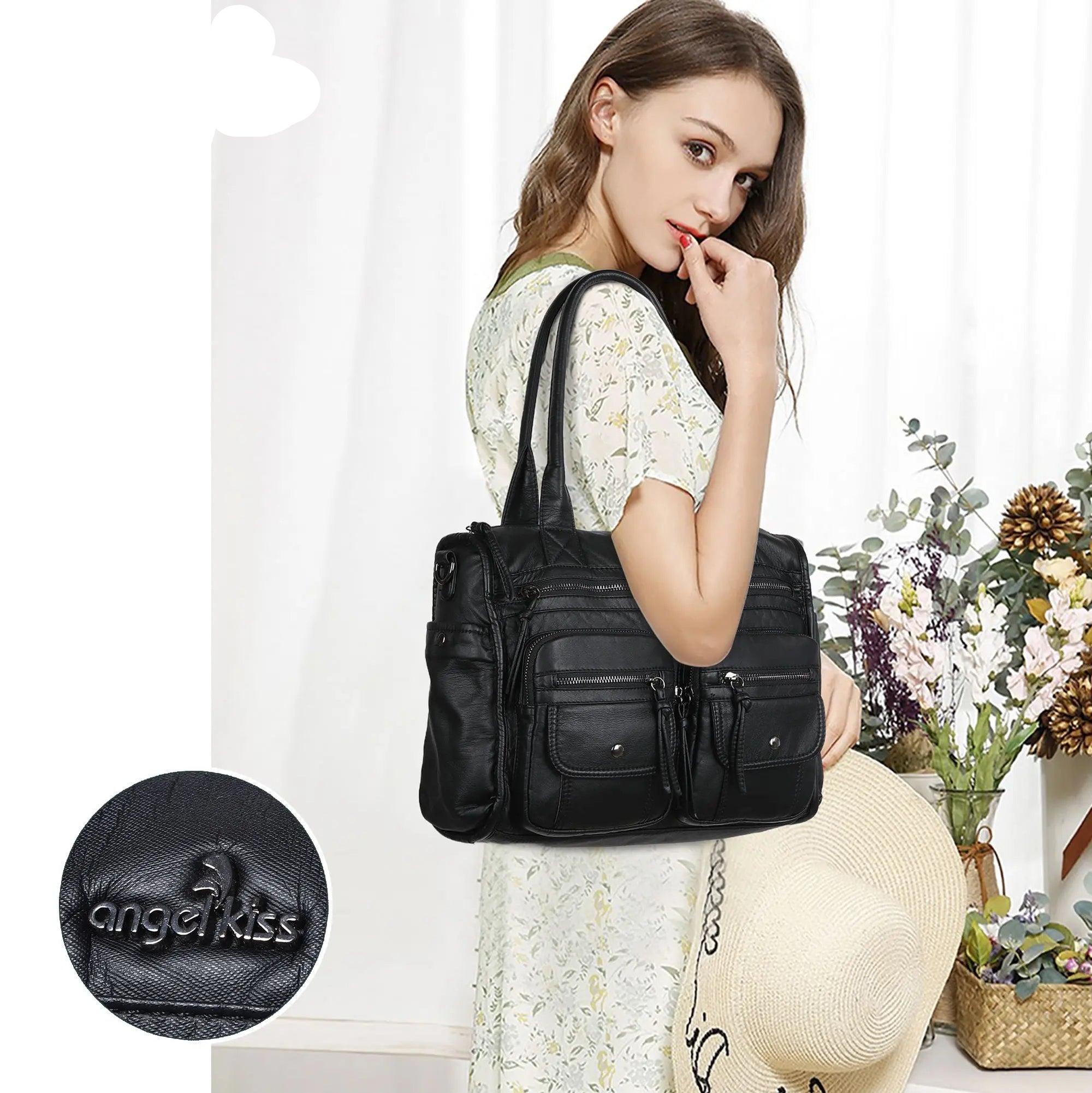 Work Handbag Backpack - PU Leather Laptop Bag for Women