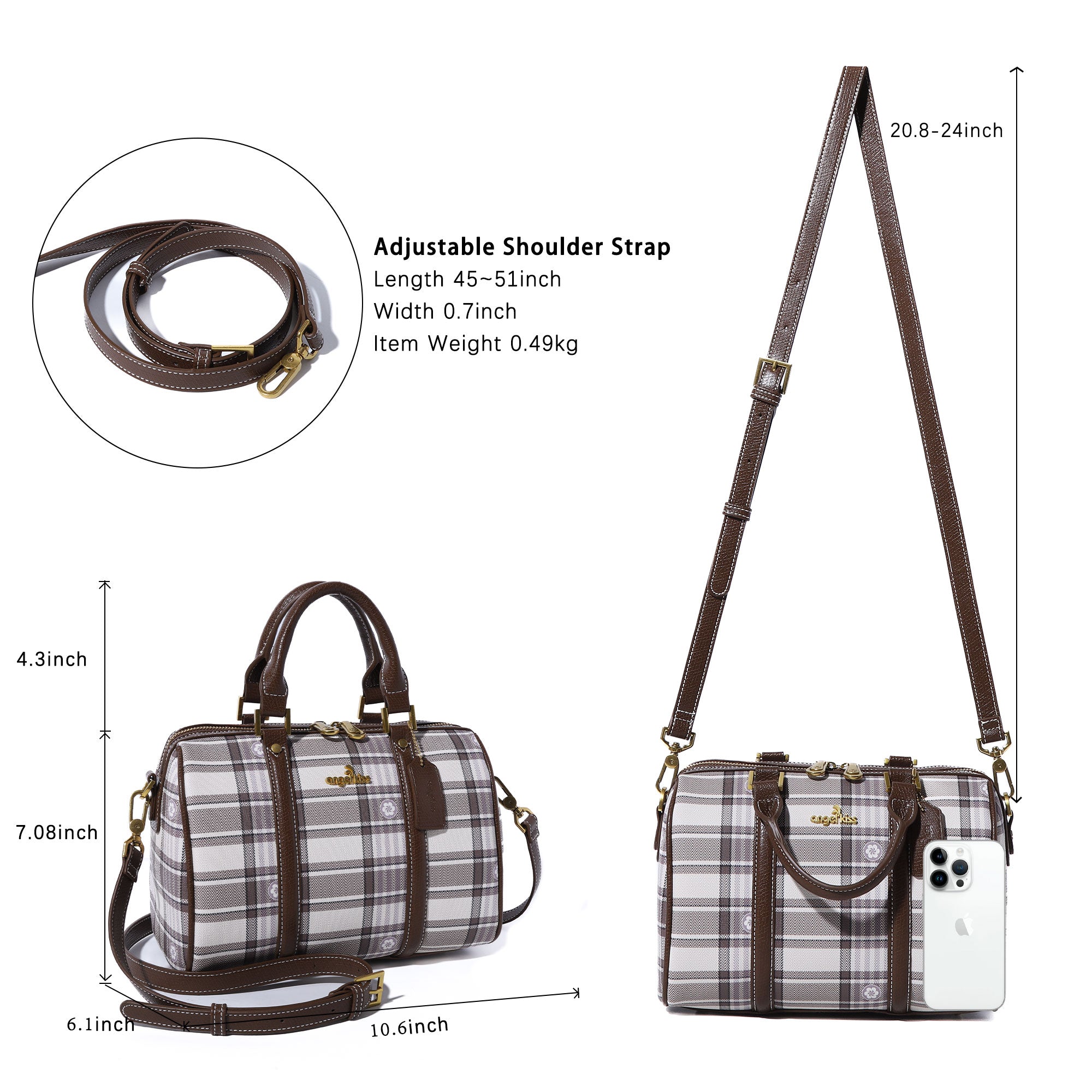 Women's washed pu leather, plaid handbag/crossbody bag-Angelkiss Bag