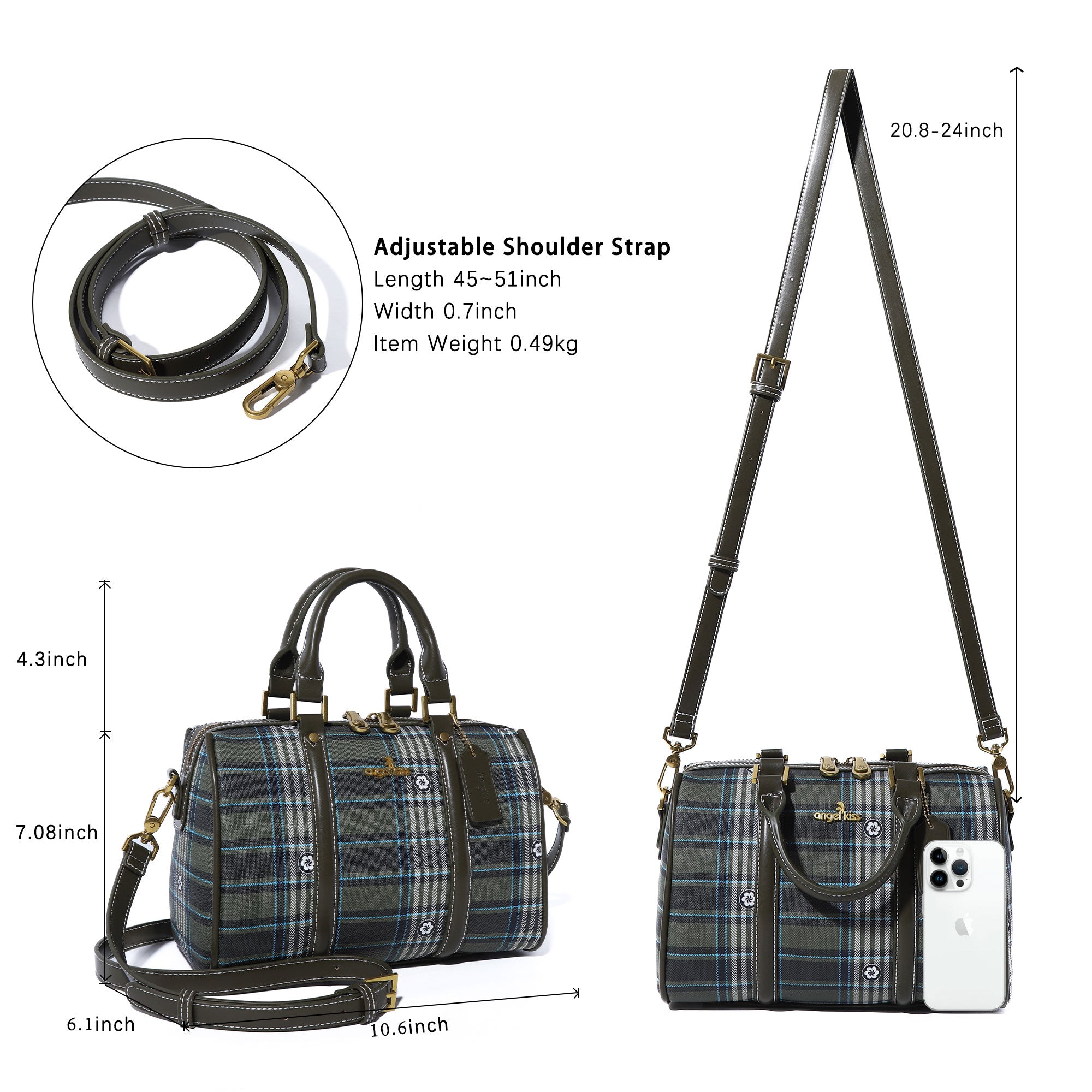 Women's washed pu leather, plaid handbag/crossbody bag-Angelkiss Bag