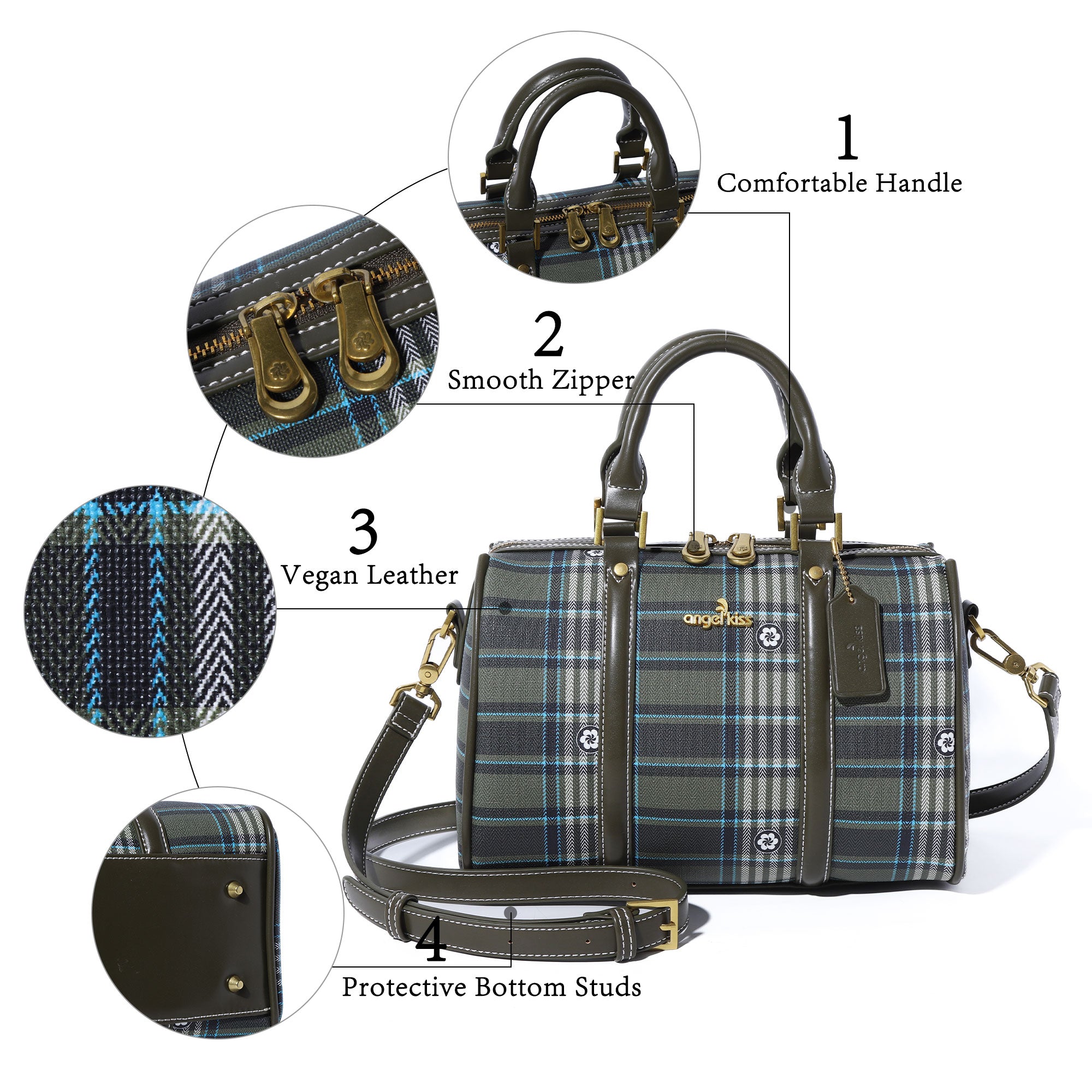 Women's washed pu leather, plaid handbag/crossbody bag-Angelkiss Bag