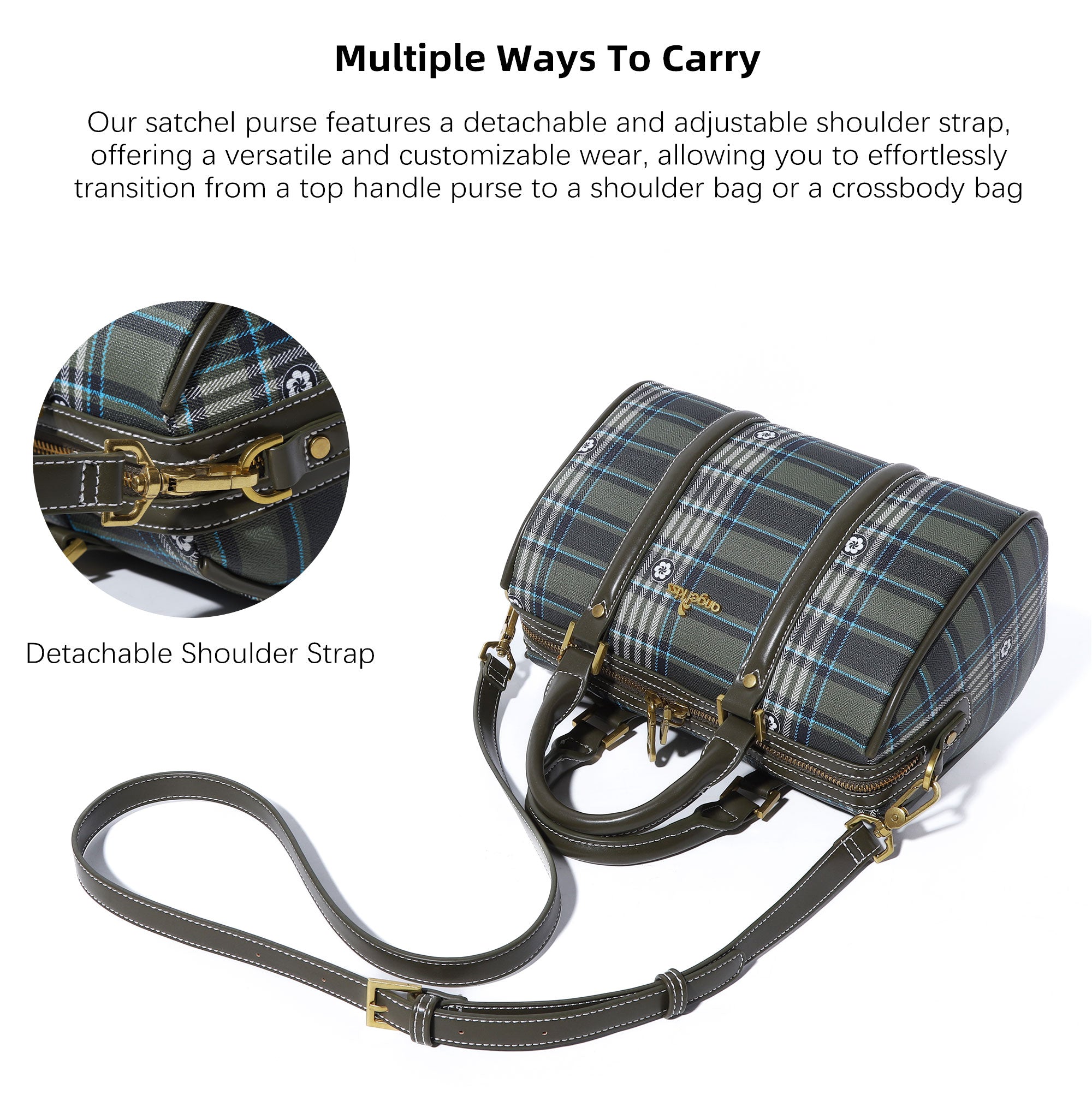 Women's washed pu leather, plaid handbag/crossbody bag-Angelkiss Bag