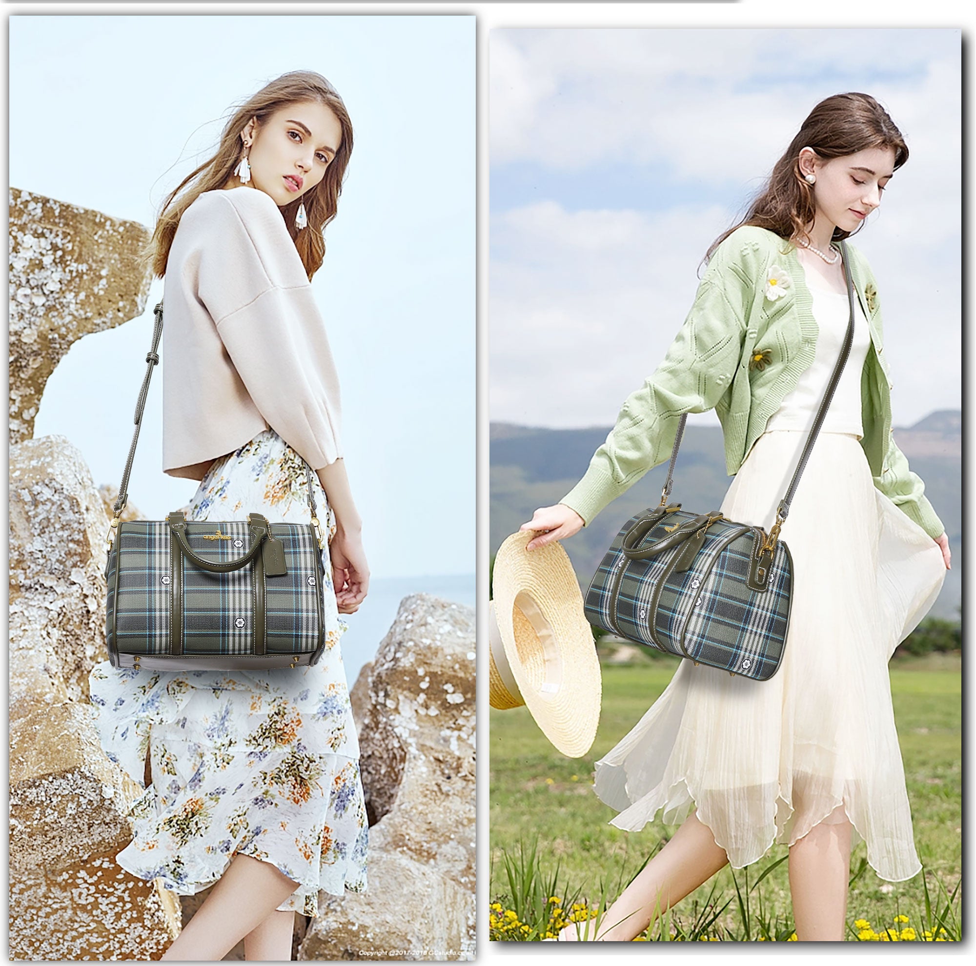 Women's washed pu leather, plaid handbag/crossbody bag-Angelkiss Bag