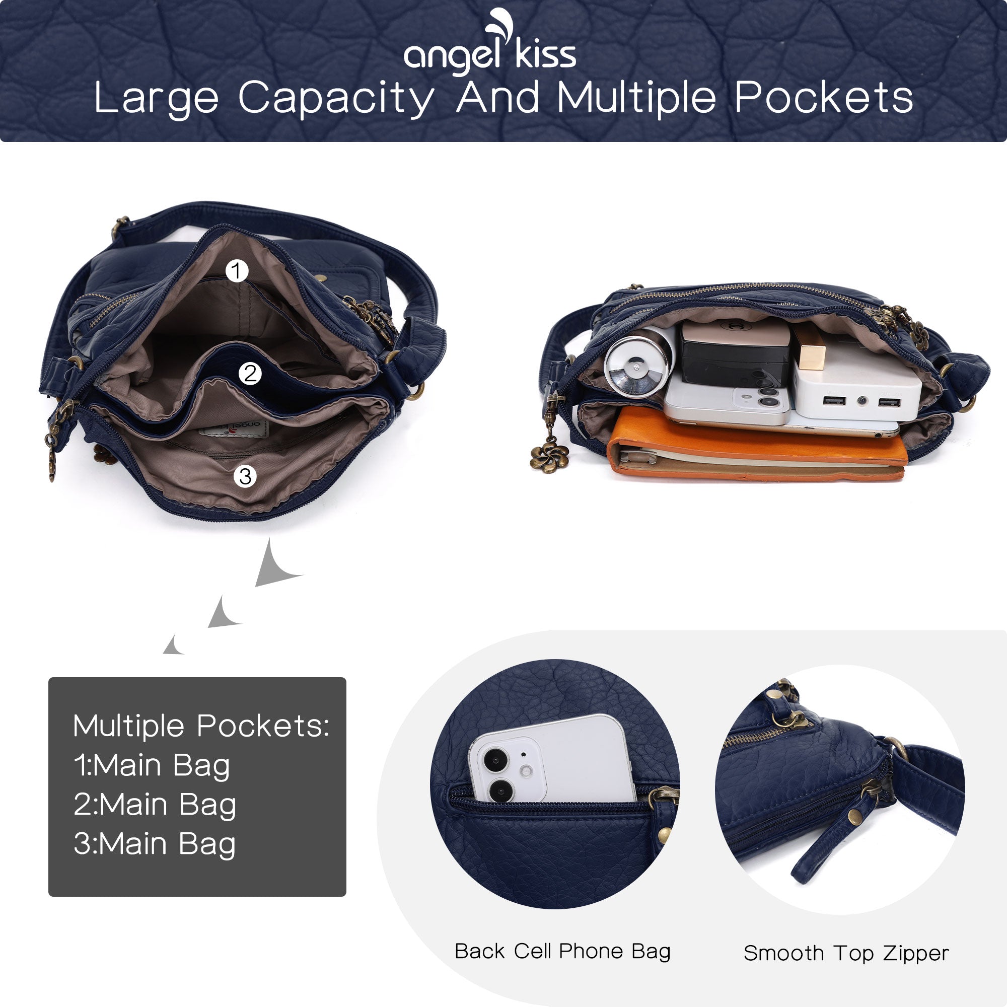 Vintage solid color fashion crossbody bag-Angelkiss Bag