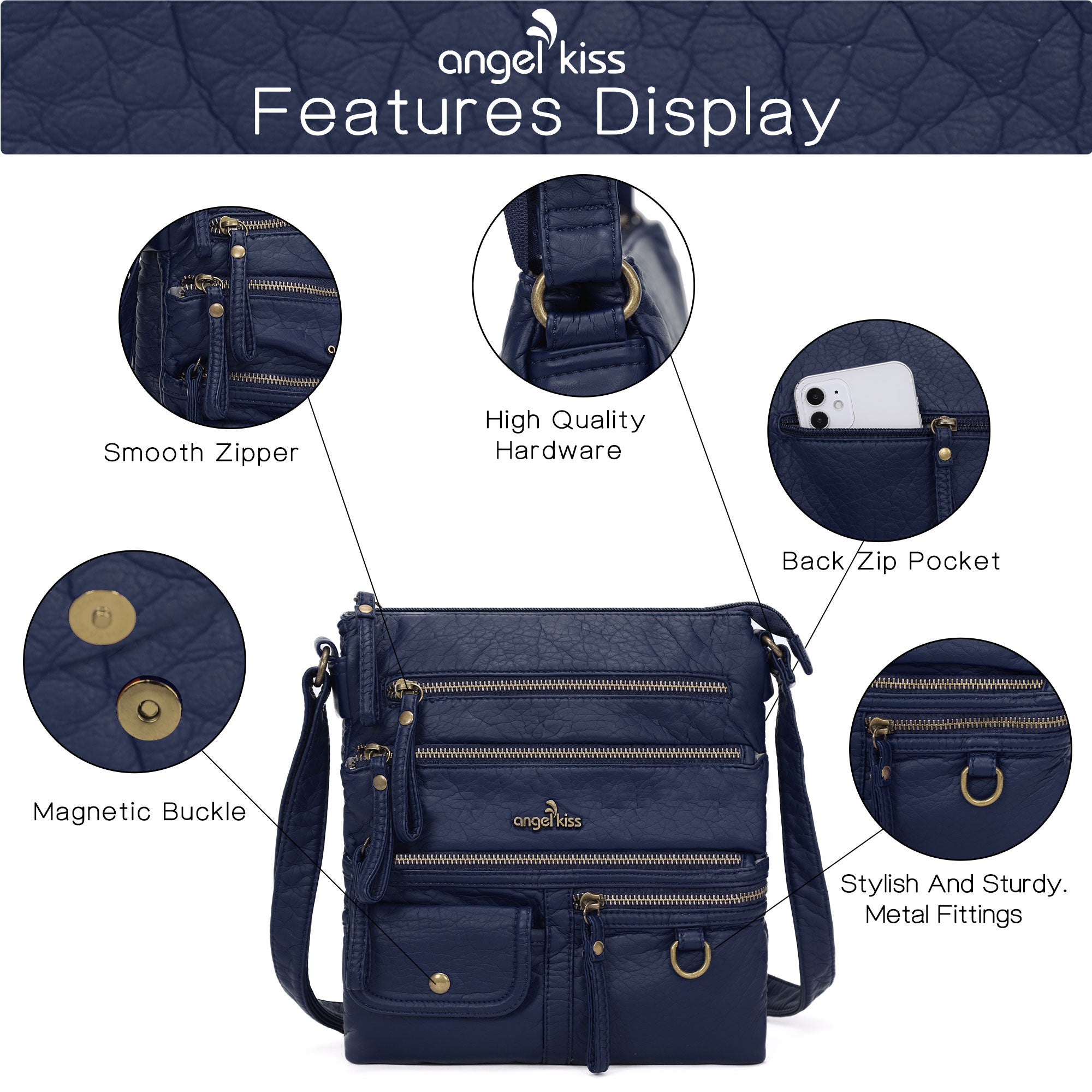 Vintage solid color fashion crossbody bag-Angelkiss Bag