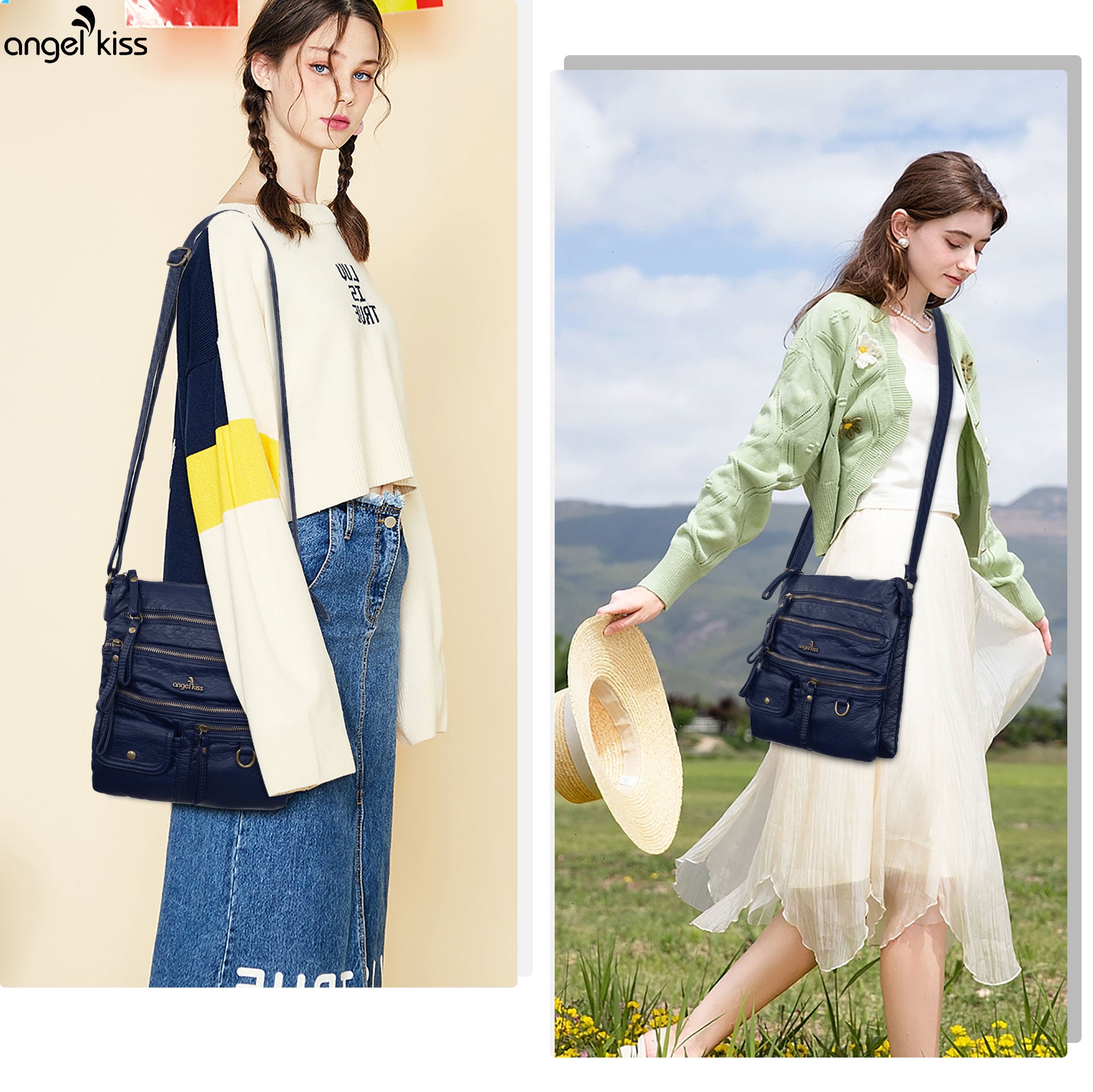 Vintage solid color fashion crossbody bag-Angelkiss Bag