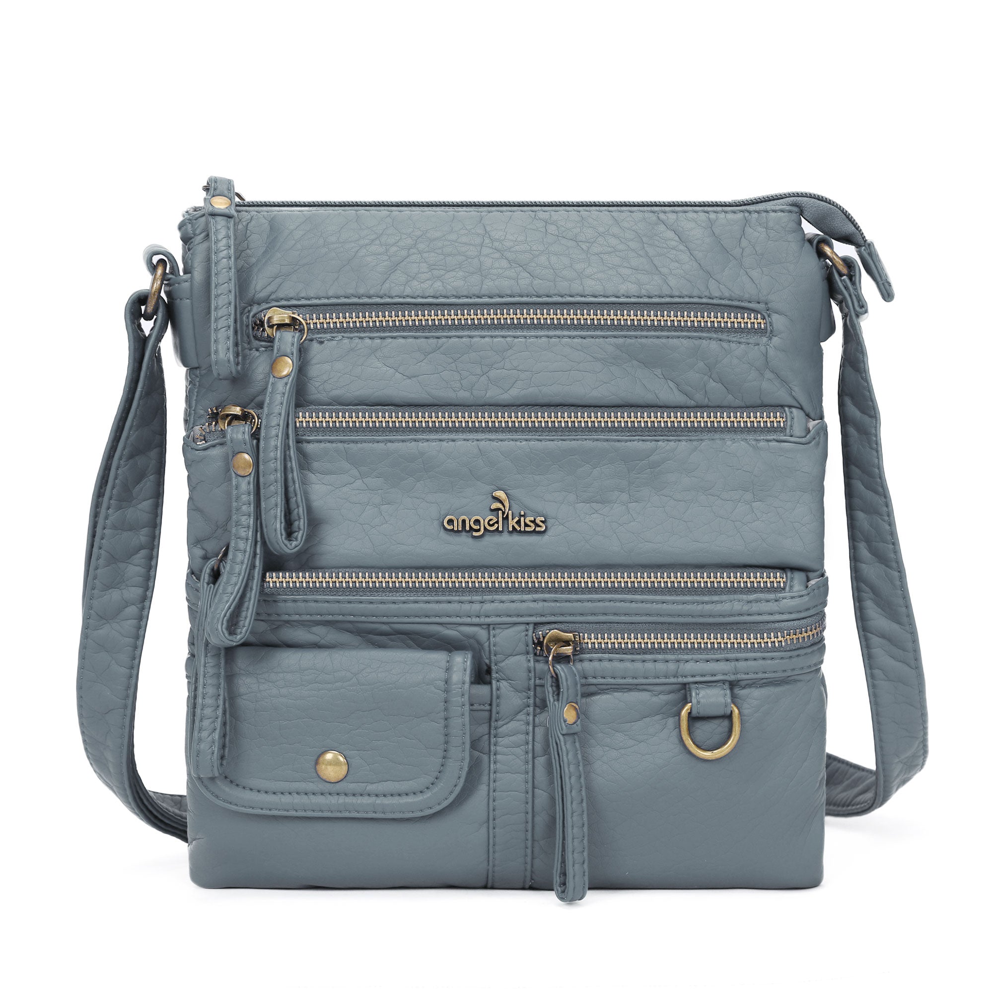 Small Vertical Multi-Zip Washed PU Crossbody Bag - Angelkiss Bag