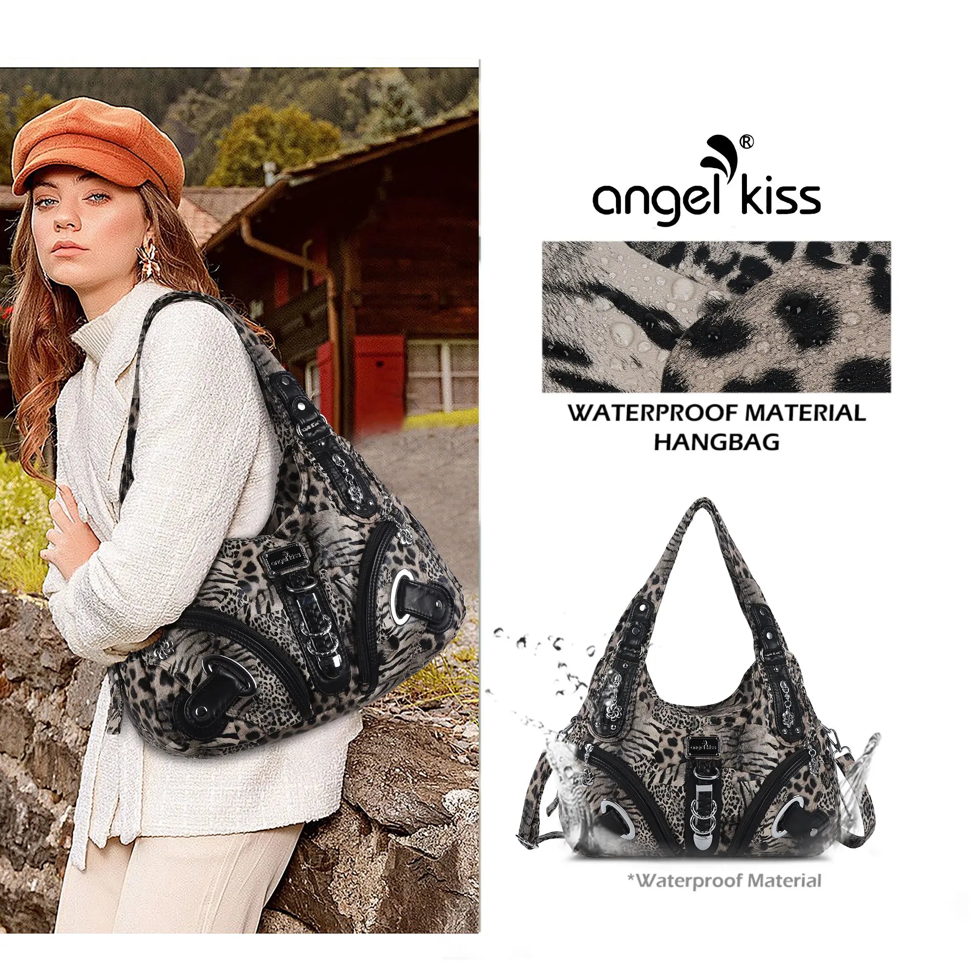 Leopard Patchwork Hobo Shoulder Bag with Buckle Detail – Angelkiss Bag