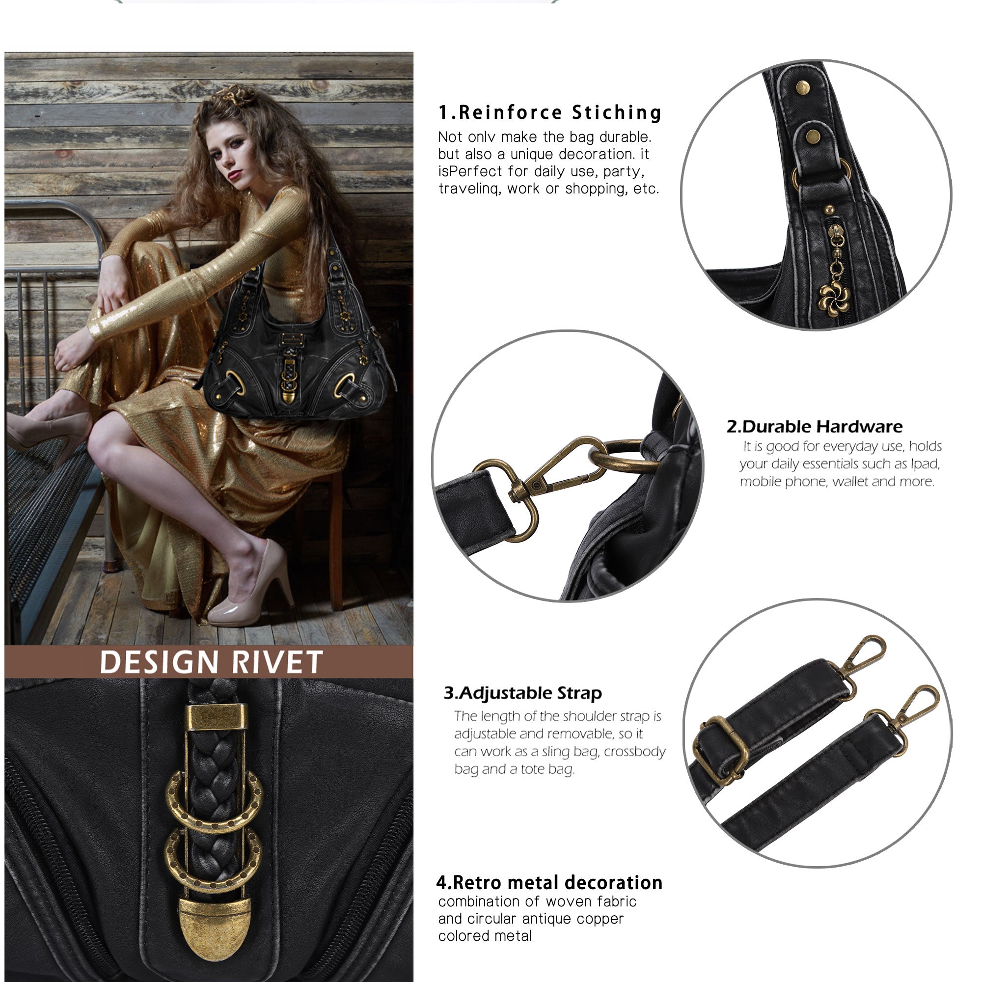 Hobo style retro shoulder purse-Angelkiss Bag