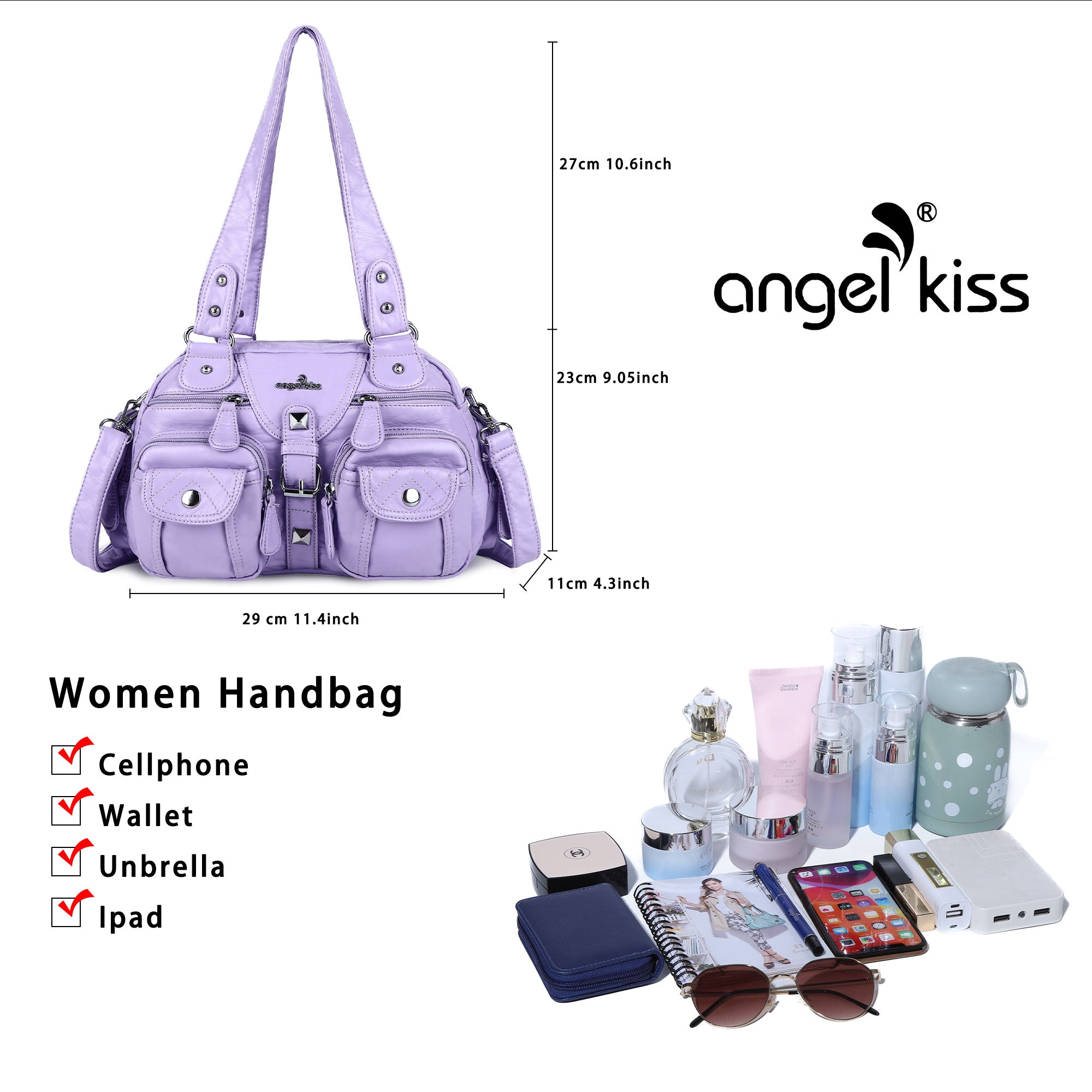 Washed Leather  Multilayer separation individuality Handbag Unique Style For Women-Angelkiss Bag