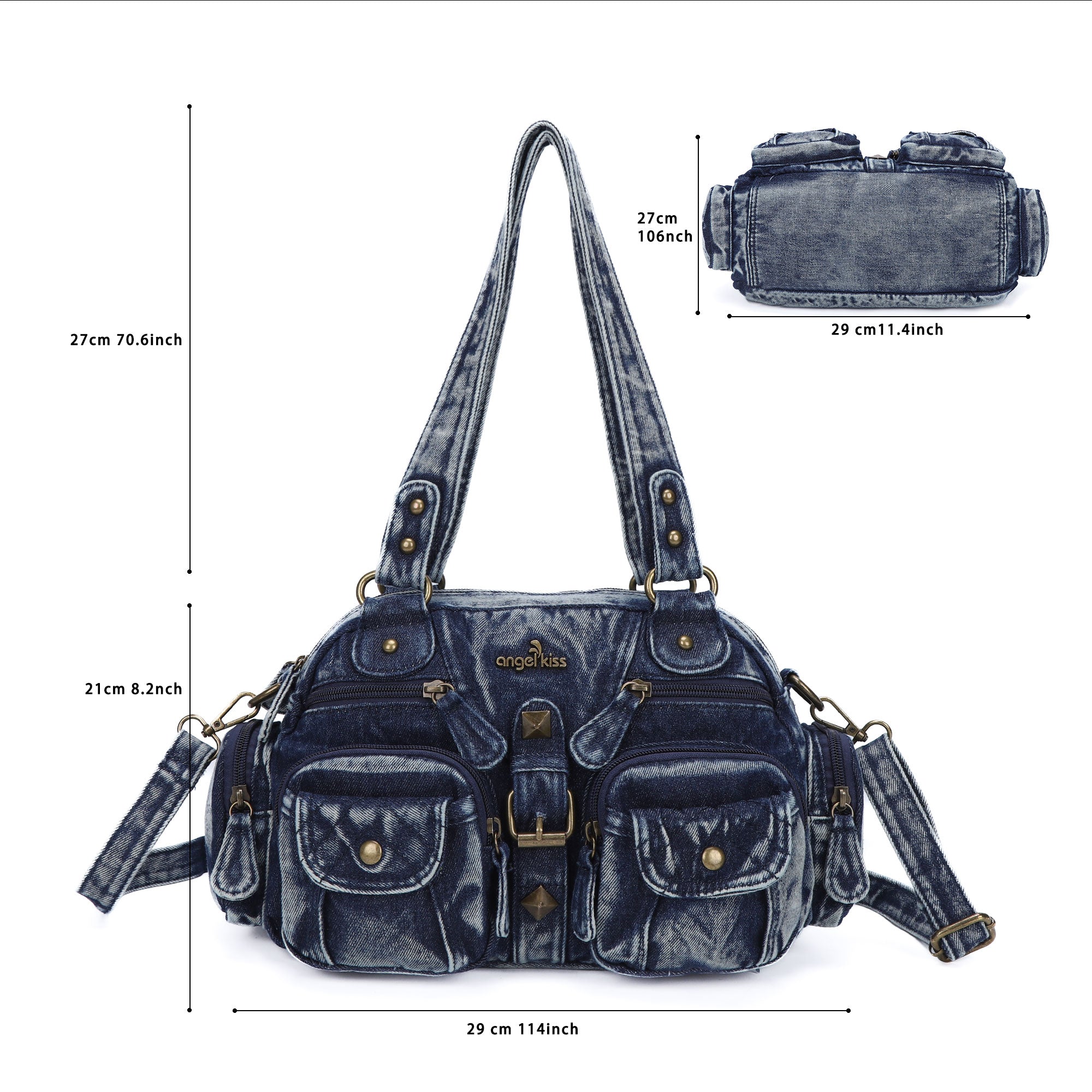 Bolso de mano de piel lavada con diseño denim, estilo único para mujer, bandolera.