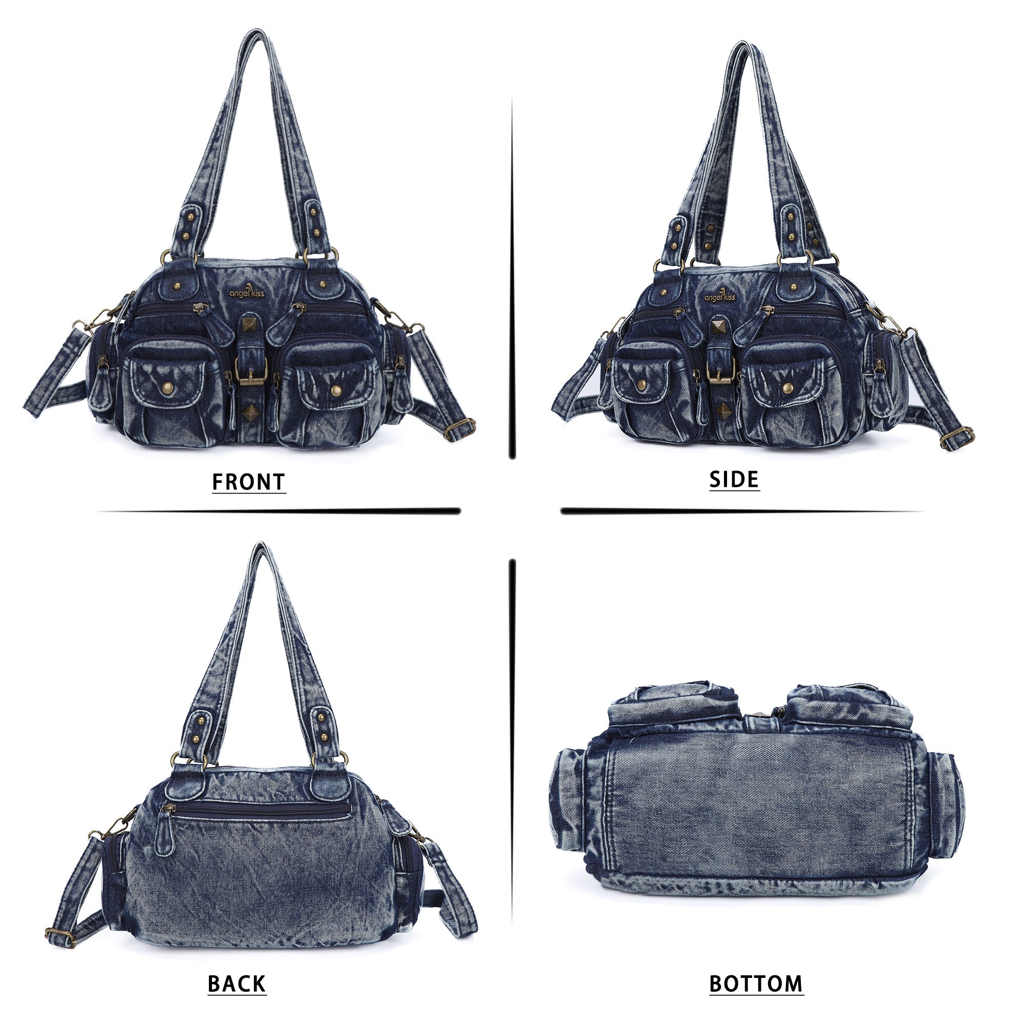 Bolso de mano de piel lavada con diseño denim, estilo único para mujer, bandolera.