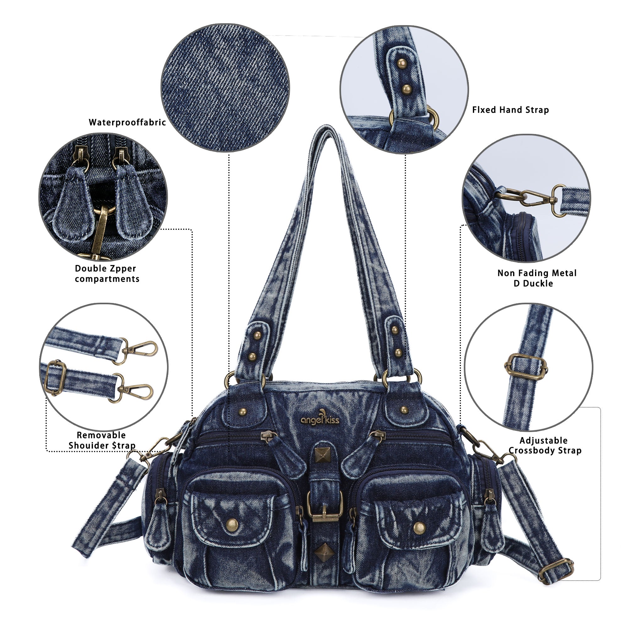 Bolso de mano de piel lavada con diseño denim, estilo único para mujer, bandolera.