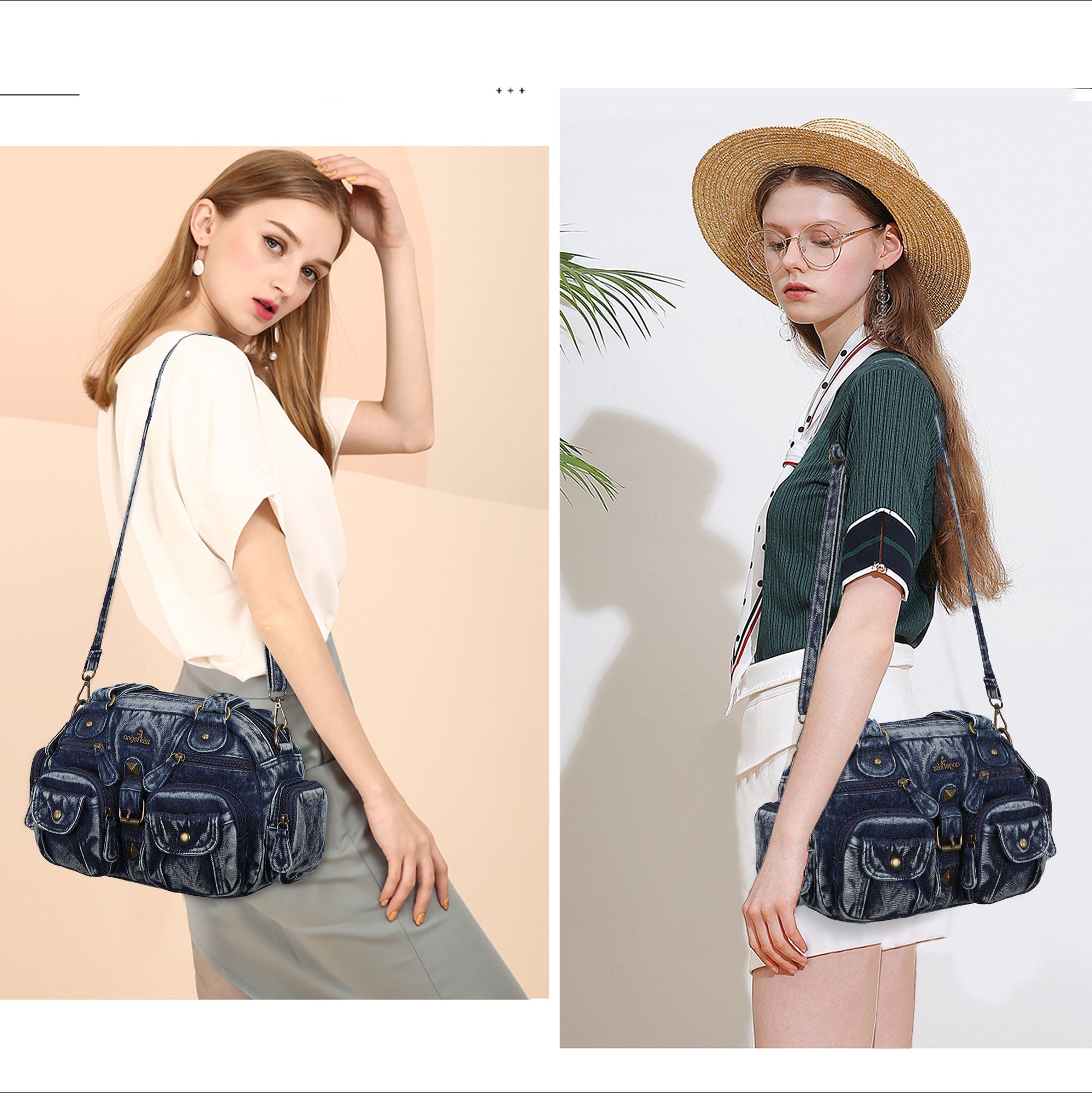 Bolso de mano de piel lavada con diseño denim, estilo único para mujer, bandolera.