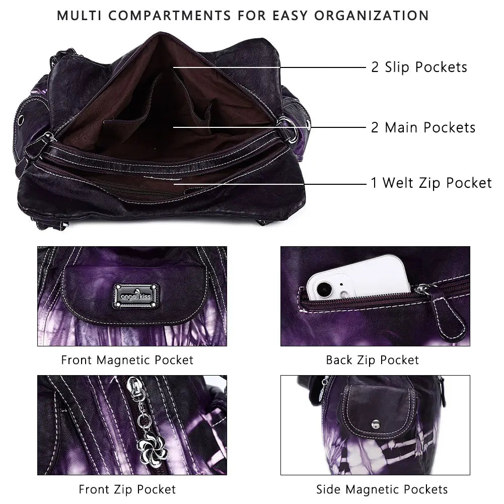 Women  handbag with High Quality Washed PU Multi-function Bag