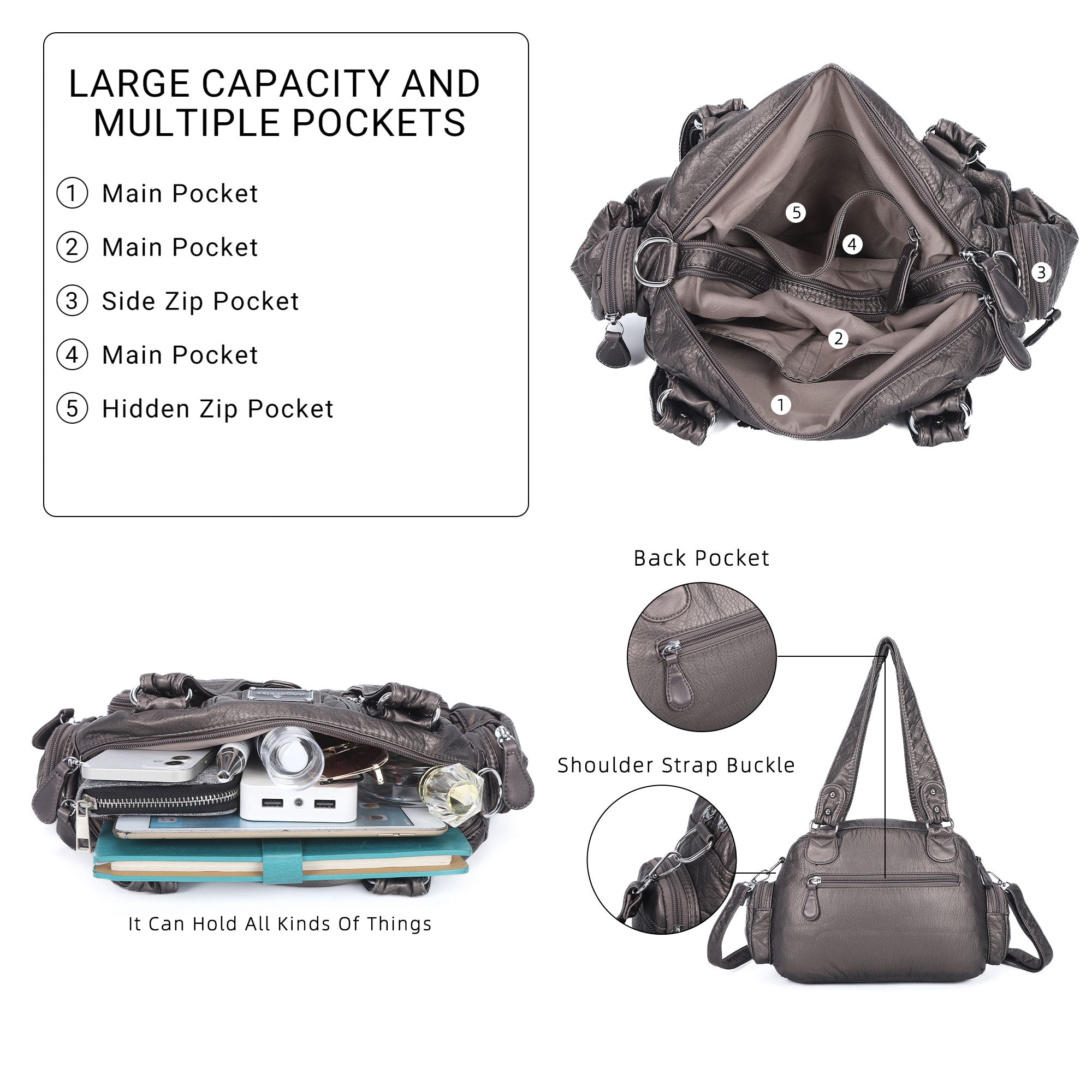 Washed Desigher Handbag For Women with Multi pockets-Angelkiss Bag