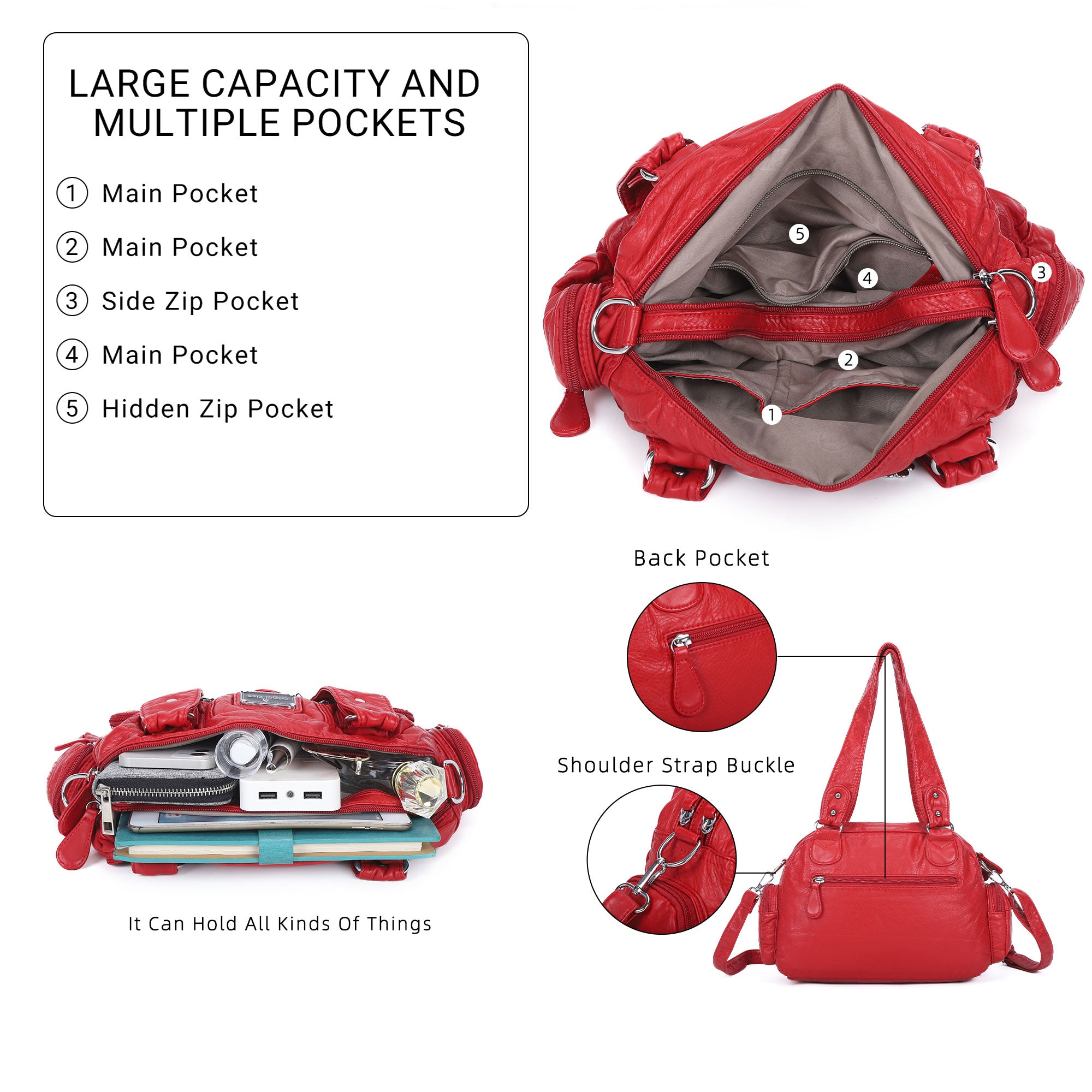 Washed Desigher Handbag For Women with Multi pockets-Angelkiss Bag