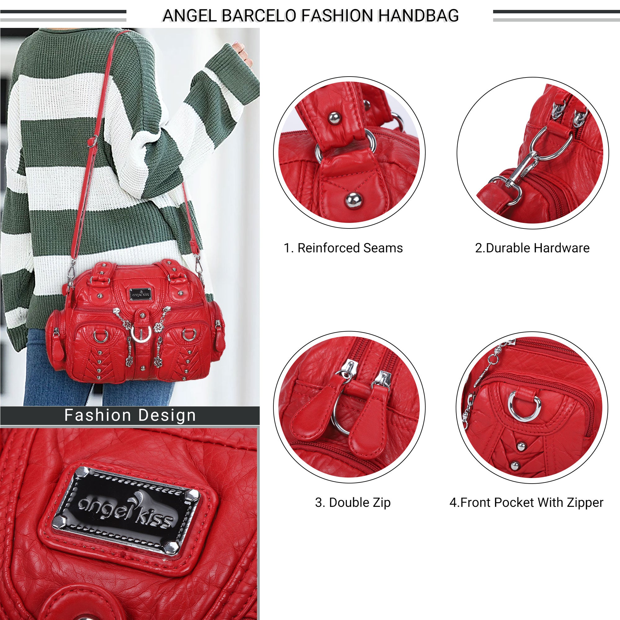Washed Desigher Handbag For Women with Multi pockets-Angelkiss Bag
