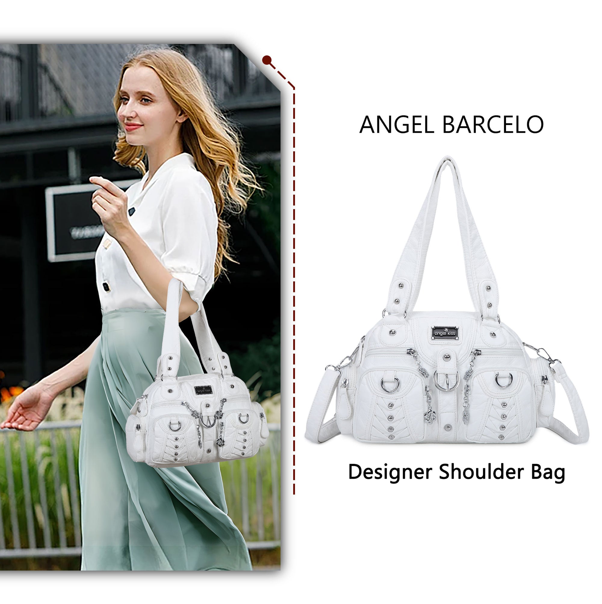 Washed Desigher Handbag For Women with Multi pockets-Angelkiss Bag