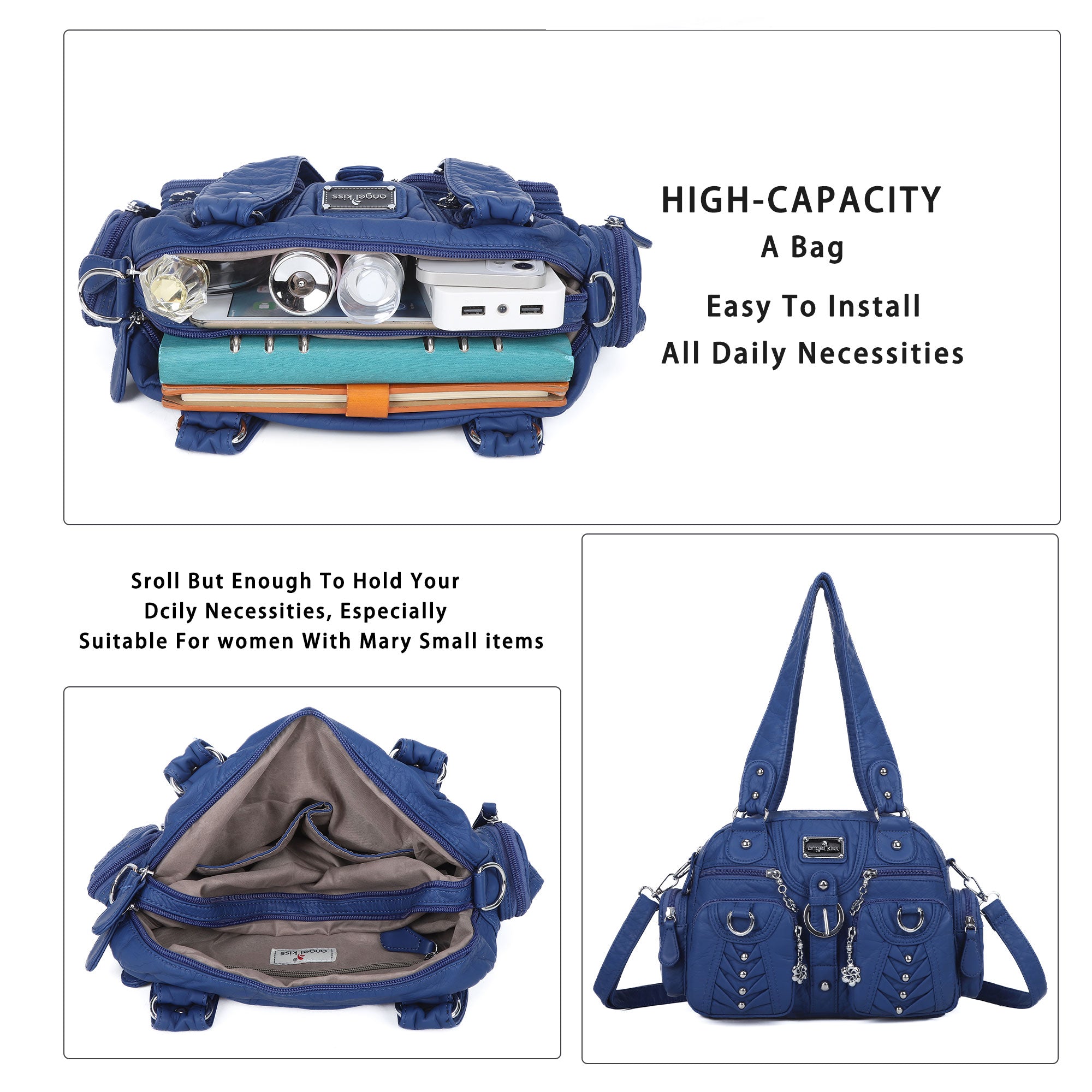 Washed Desigher Handbag For Women with Multi pockets-Angelkiss Bag