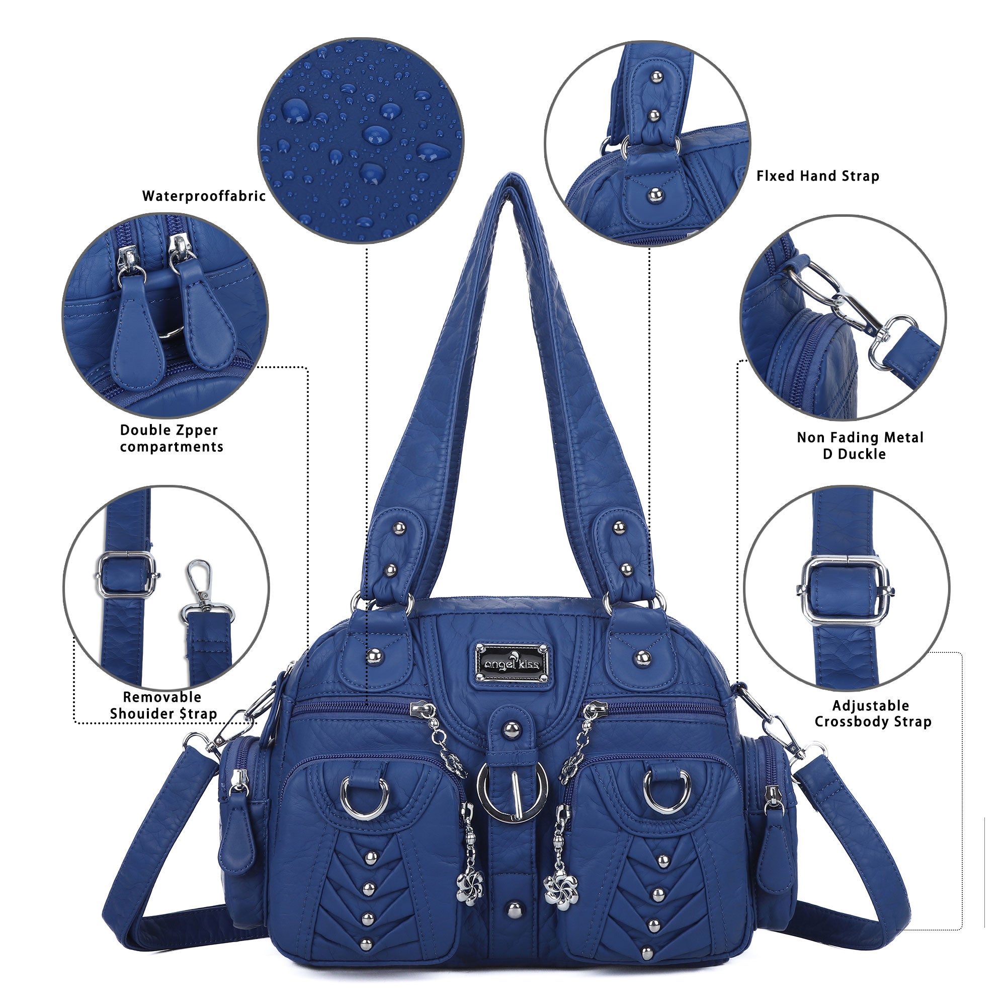 Washed Desigher Handbag For Women with Multi pockets-Angelkiss Bag